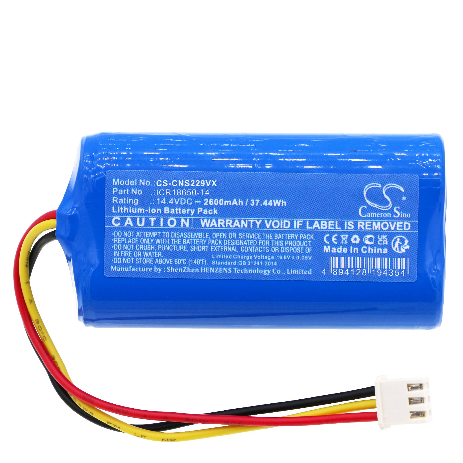 Li-ion, Vacuum Battery fits Neebo Laser, White, 14.4V, 2600mAh Vacuum Cameron Sino Technology Limited