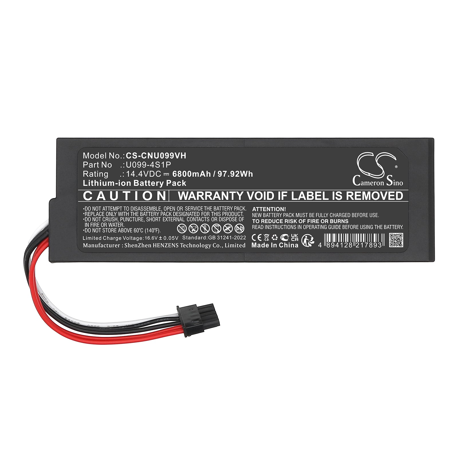 14.4V, Li-ion, 6800mAh, Battery fits Cecotec Conga 8090, Conga 8090 Ultra, 97.92Wh Vacuum Cameron Sino Technology Limited