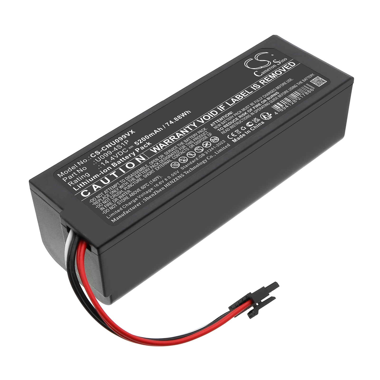 14.4V, Li-ion, 5200mAh, Battery fits Cecotec Conga 8090, Conga 8090 Ultra, 74.88Wh Vacuum Cameron Sino Technology Limited