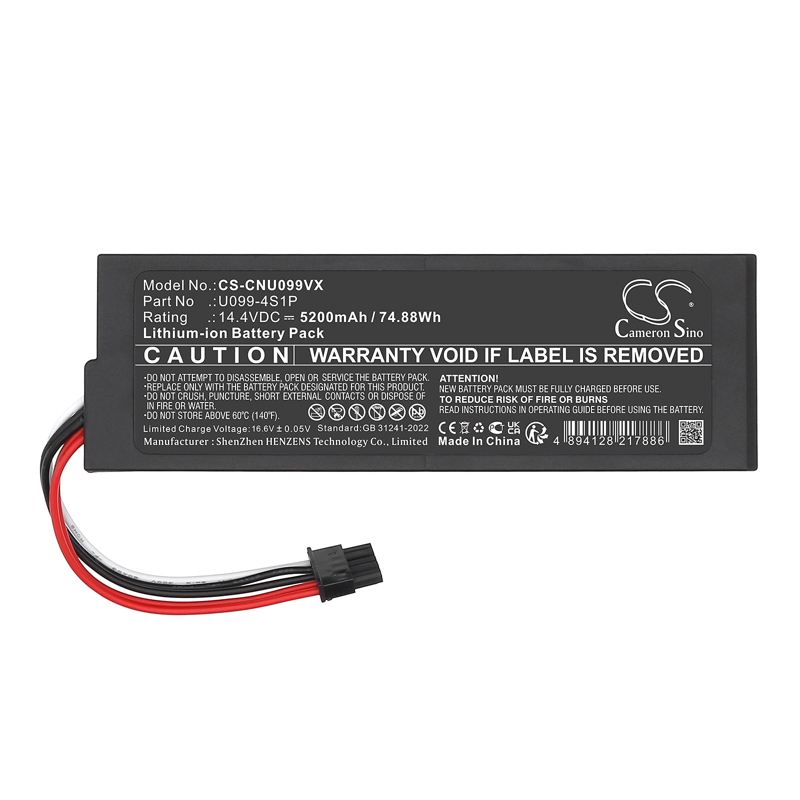 14.4V, Li-ion, 5200mAh, Battery fits Cecotec Conga 8090, Conga 8090 Ultra, 74.88Wh Vacuum Cameron Sino Technology Limited