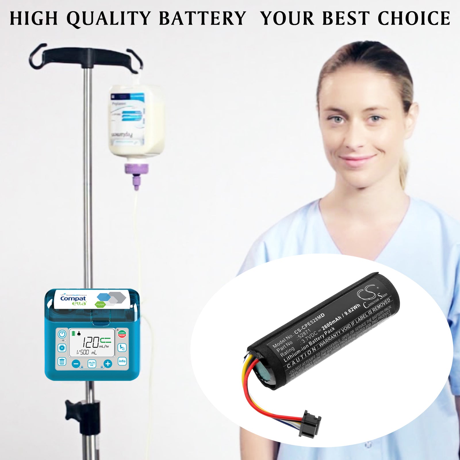 3.7V, Li-ion, 2600mAh, Battery fits Compat Ella 12272020, feeding pump, 9.62Wh Medical Cameron Sino Technology Limited