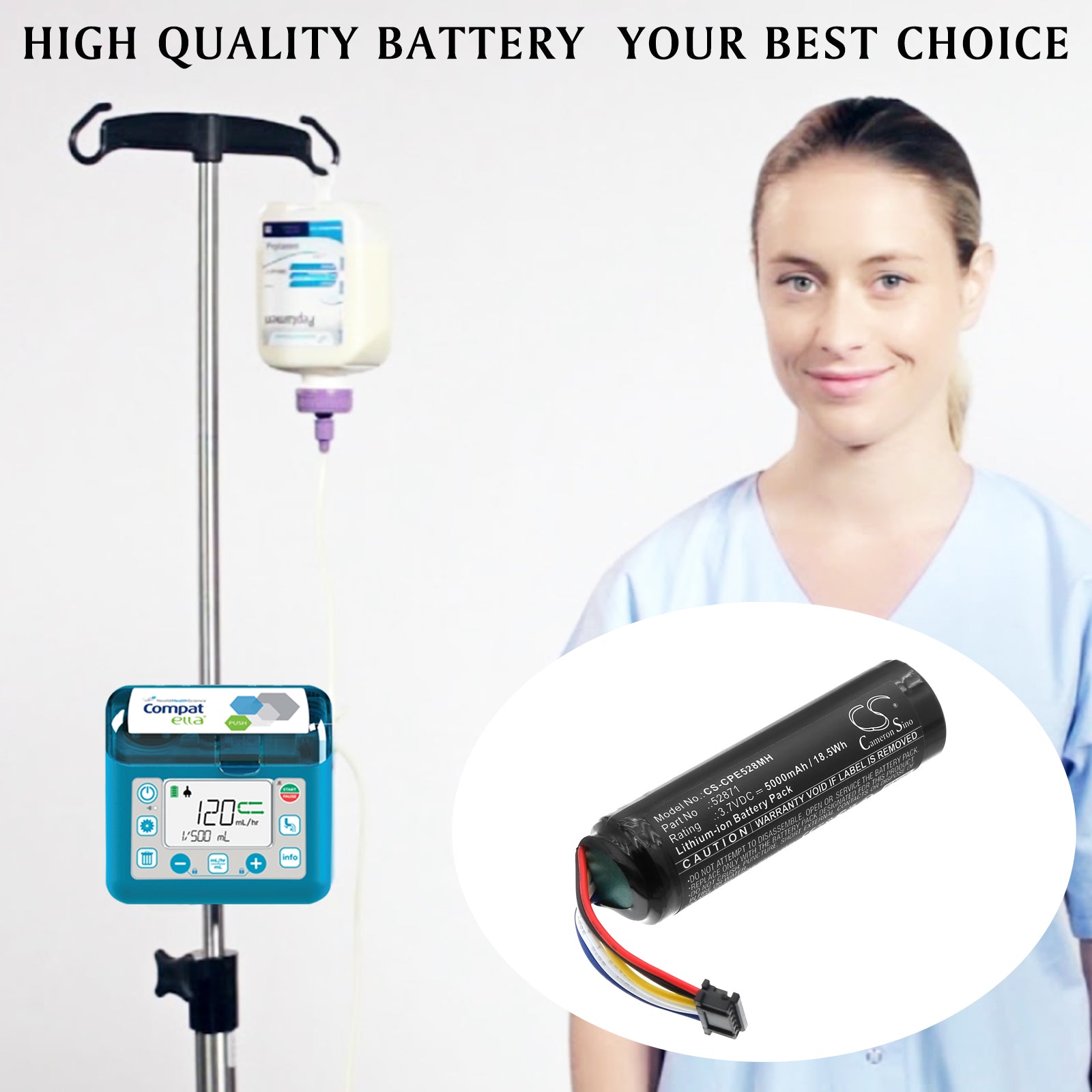 3.7V, Li-ion, 5000mAh, Battery fits Compat Ella 12272020, feeding pump, 18.5Wh Medical Cameron Sino Technology Limited