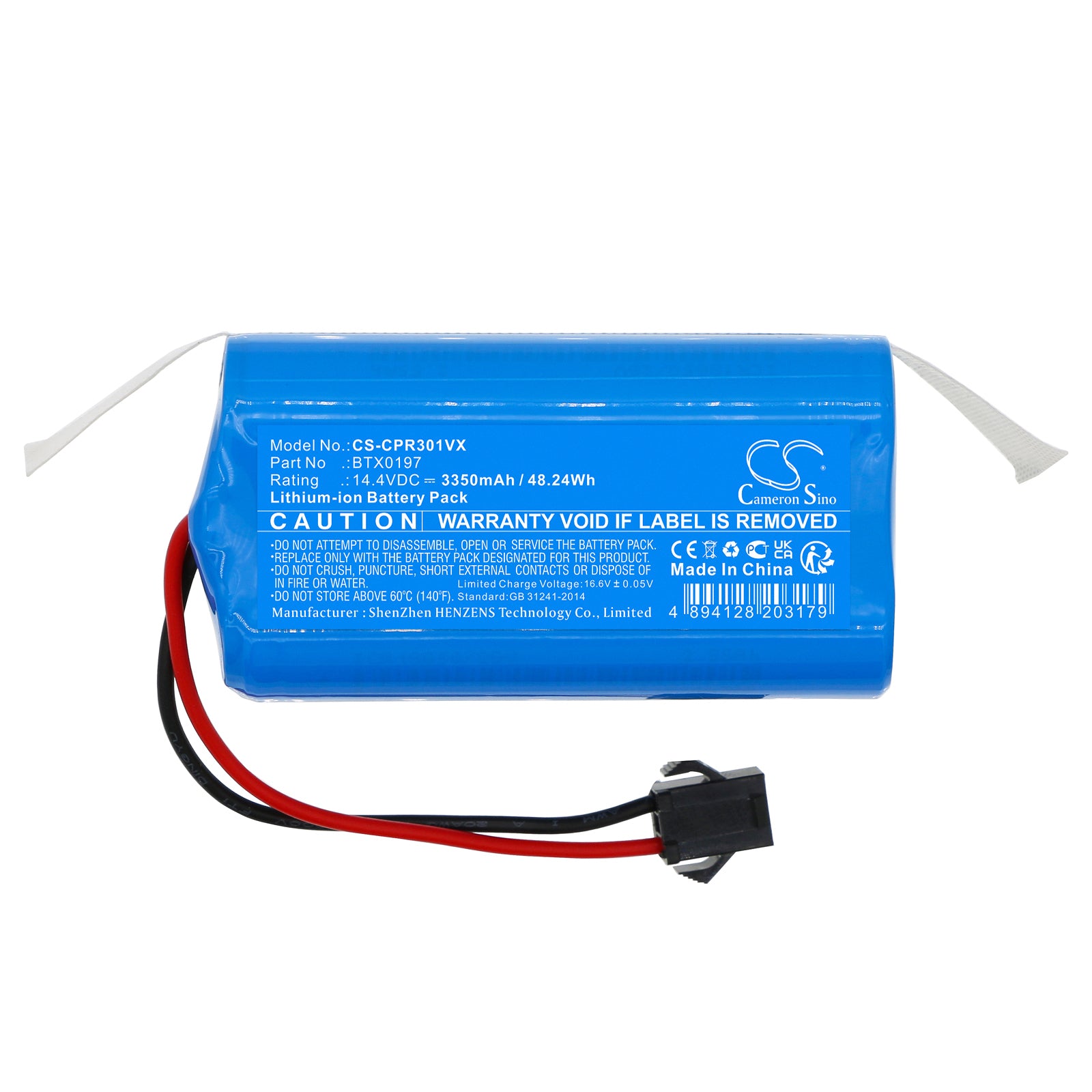 Li-ion, Vacuum Battery fits Concept Vr3000, Vr3100, 14.4V, 3350mAh Vacuum Cameron Sino Technology Limited