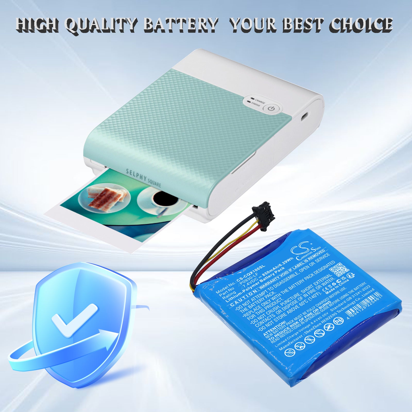 7.4V, Li-Polymer, 850mAh, Battery fits Canon Selphy QX10, 6.29Wh Photo Printer Cameron Sino Technology Limited