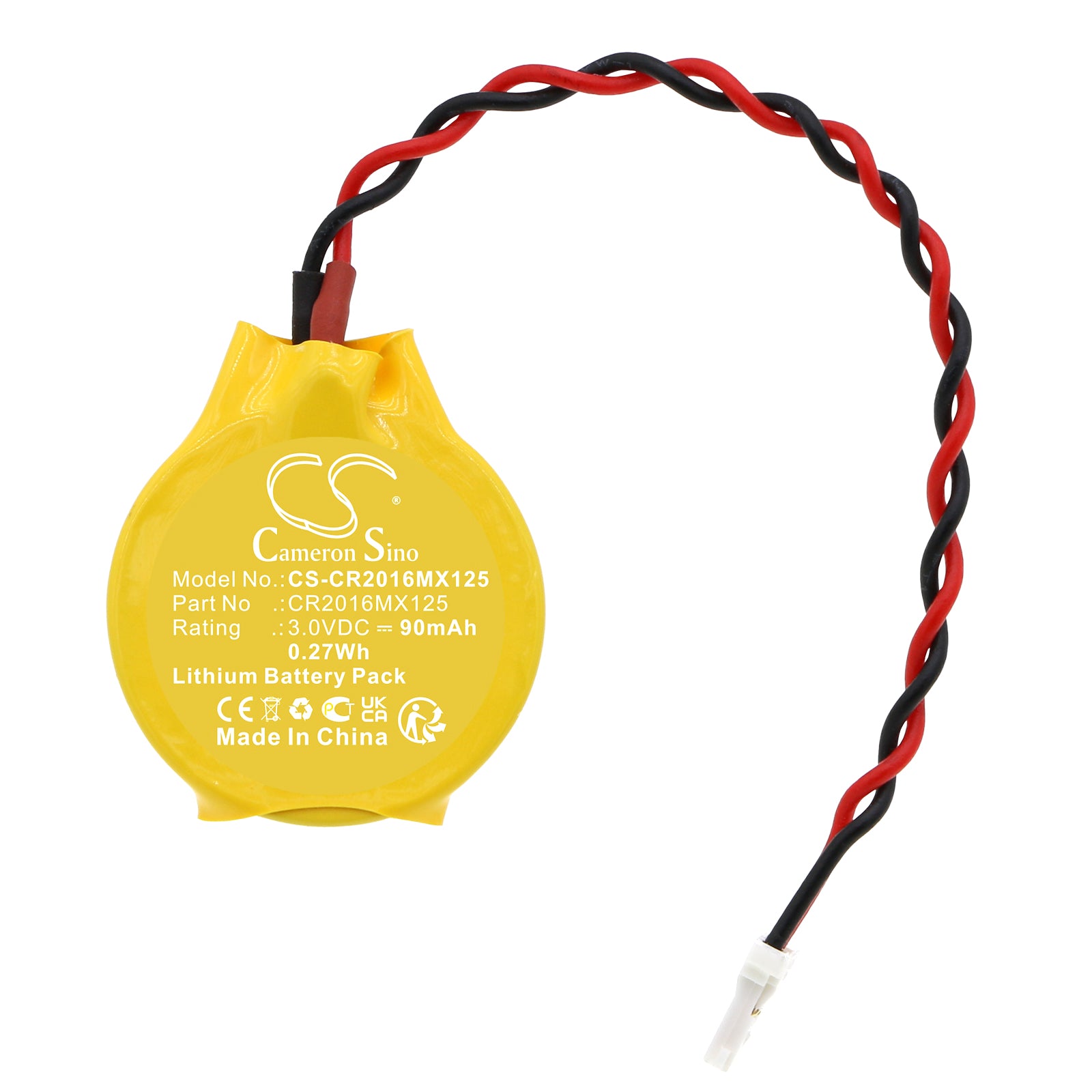 Lithium, Battery Pack Battery fits Cameron Sino Technologies, 3.0V, 90mAh Battery Pack Cameron Sino Technology Limited