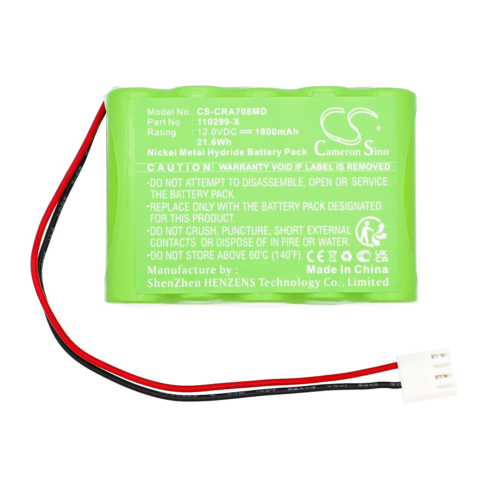 12V, Ni-MH, 1800mAh, Battery fits Codan A707V, A708V, 21.6Wh Medical Cameron Sino Technology Limited