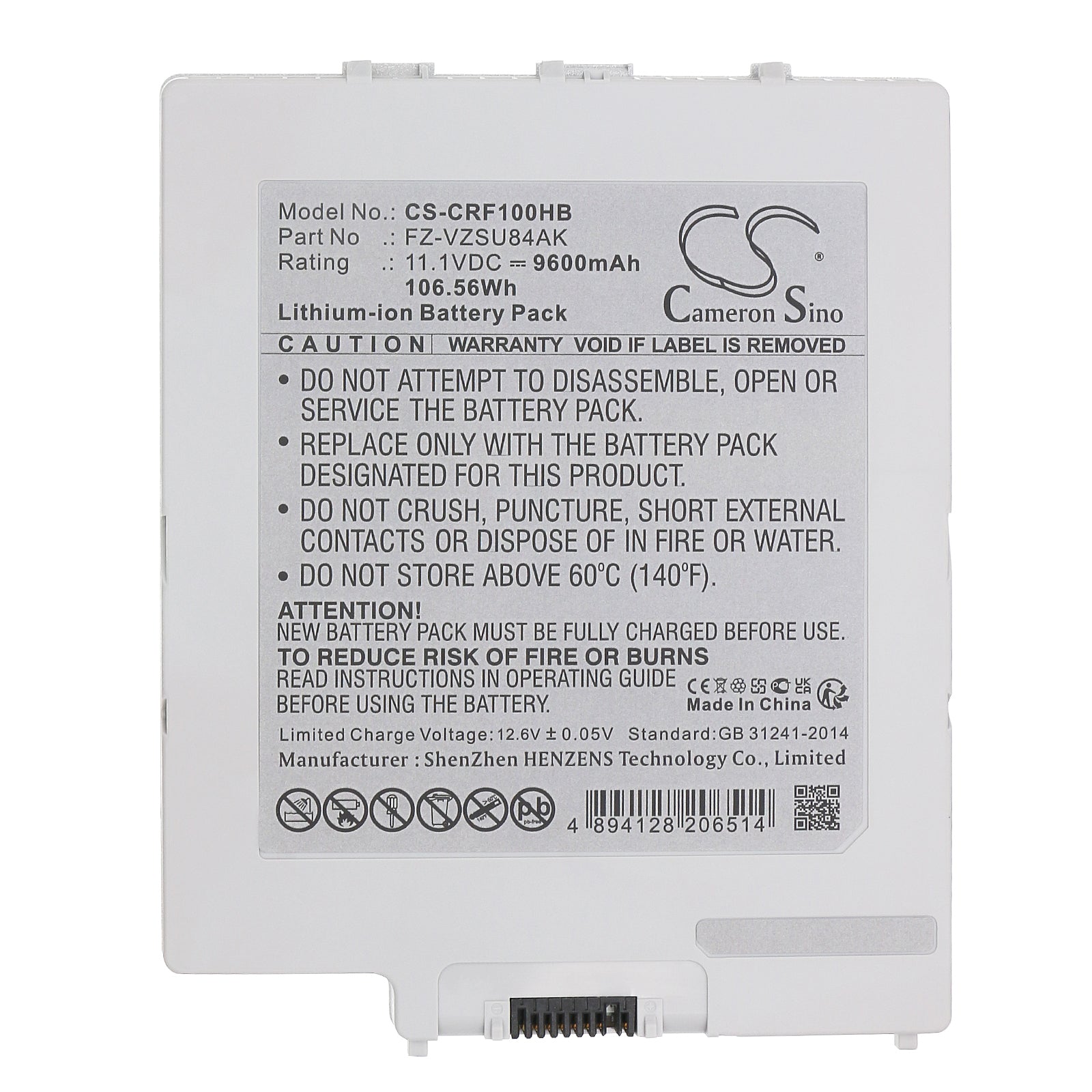 Li-ion, Notebook, Laptop Battery fits Panasonic Fz-g1a, Fz-g1b, 11.1V, 9600mAh Notebook, Laptop Cameron Sino Technology Limited
