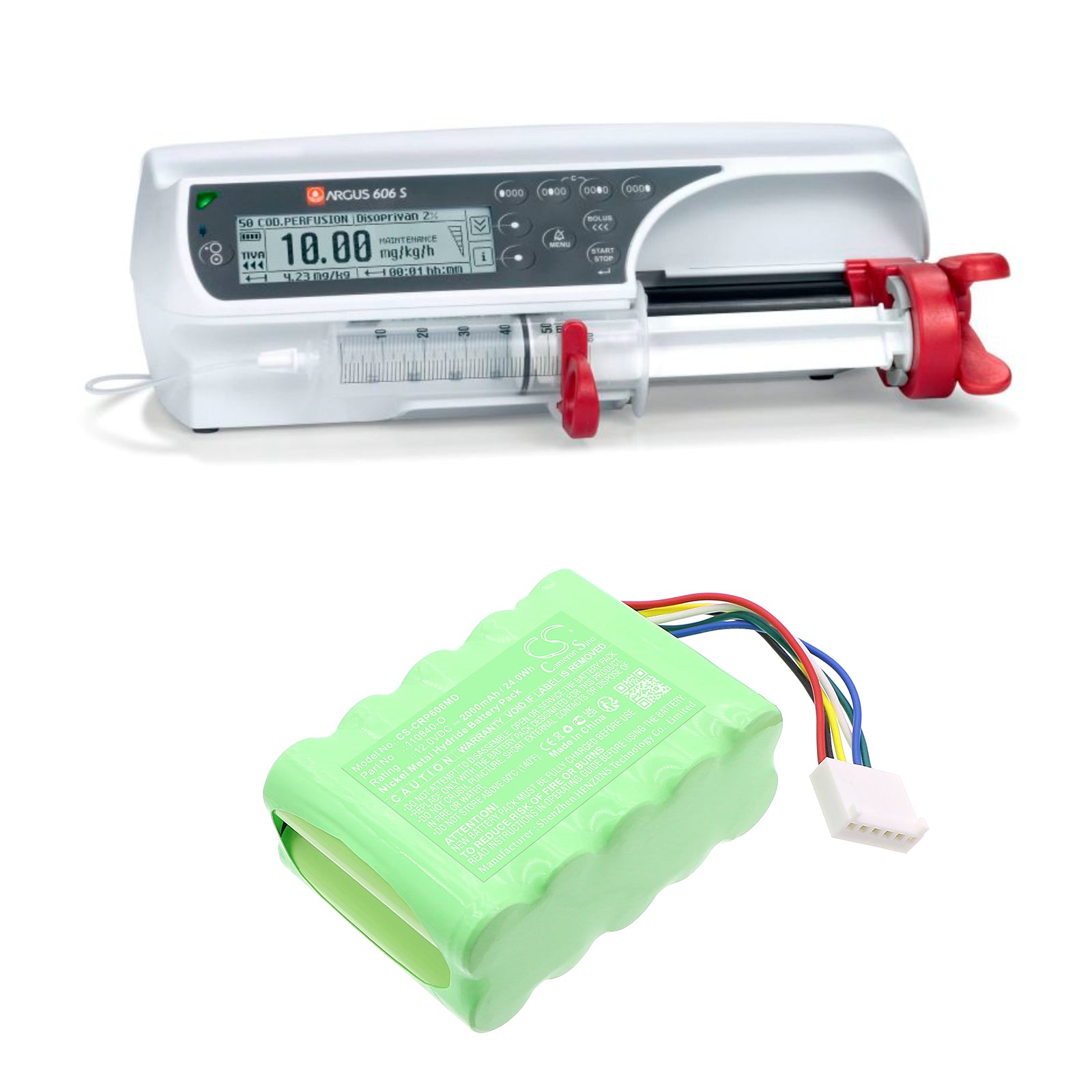12V, Ni-MH, 2000mAh, Battery fits Codan Argus 606 S Syringe Pump, Argus infusion pump 606, 24Wh Medical Cameron Sino Technology Limited