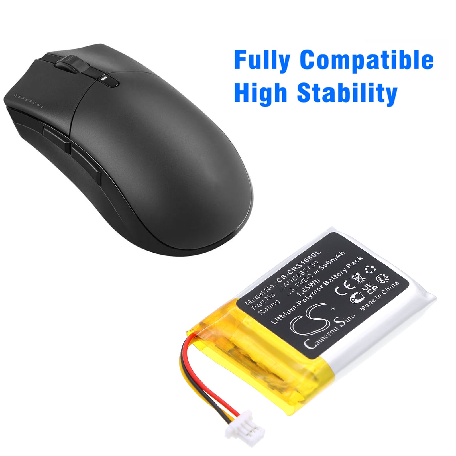 3.7V, Li-Polymer, 500mAh, Battery fits Corsair RGP0106, Sabre Wireless Gaming Mouse, 1.85Wh Keyboard,Mouse Cameron Sino Technology Limited