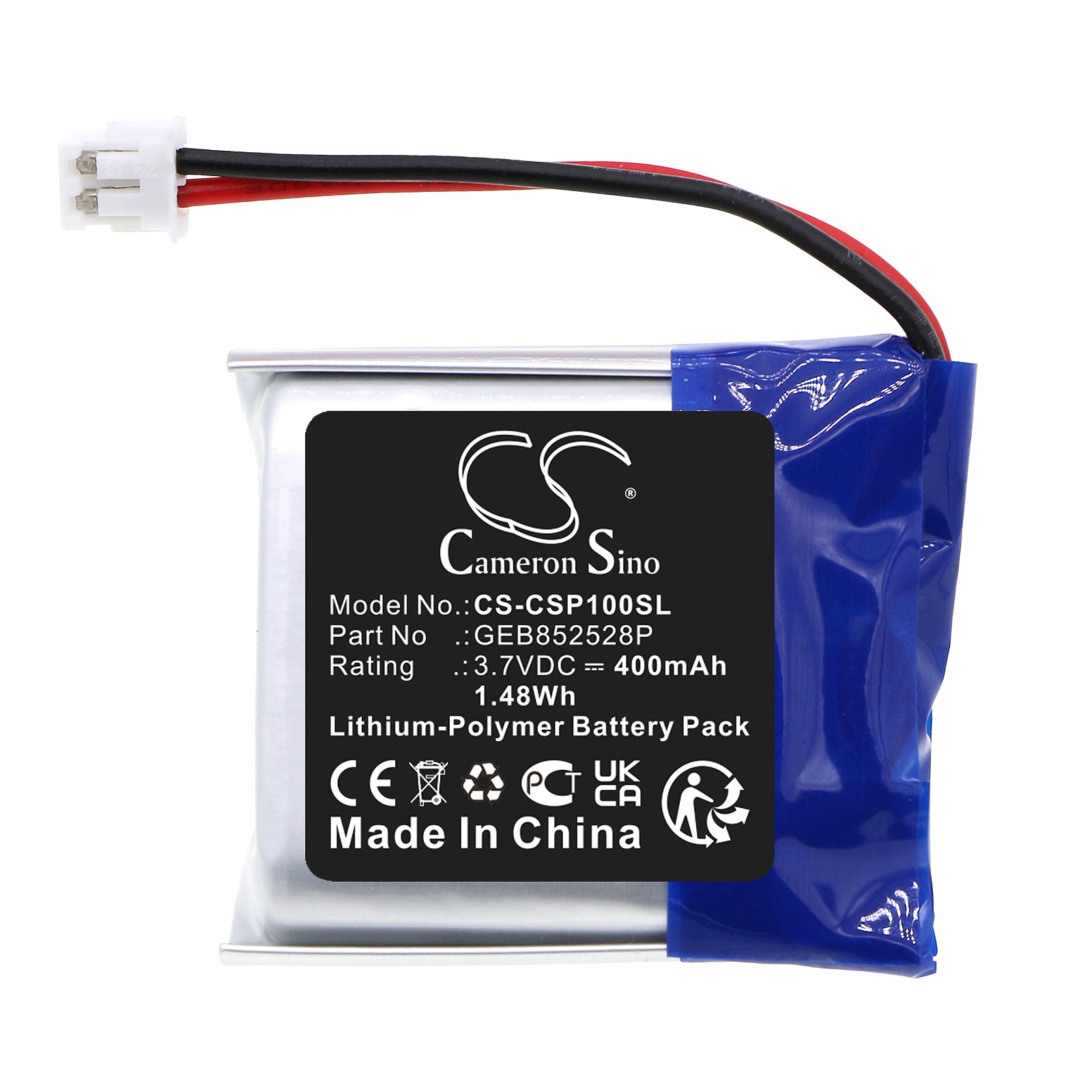 Li-Polymer, Wireless Headset Battery fits Conversor Pro Receiver, Pro Transmitter, 3.7V, 400mAh Wireless Headset Cameron Sino Technology Limited