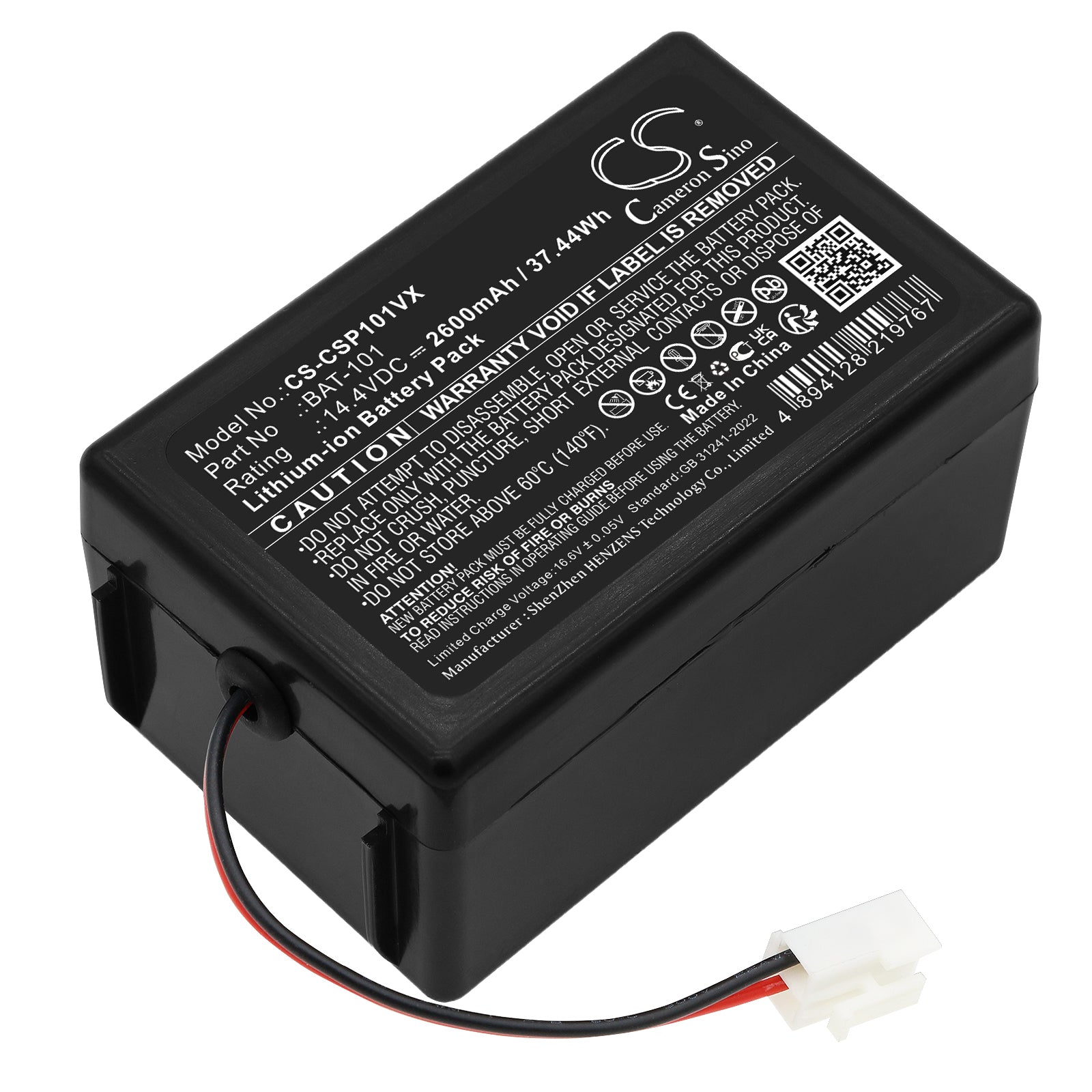 14.4V, Li-ion, 2600mAh, Battery fits Cleanmaxx Smart Plus, 37.44Wh Vacuum Cameron Sino Technology Limited