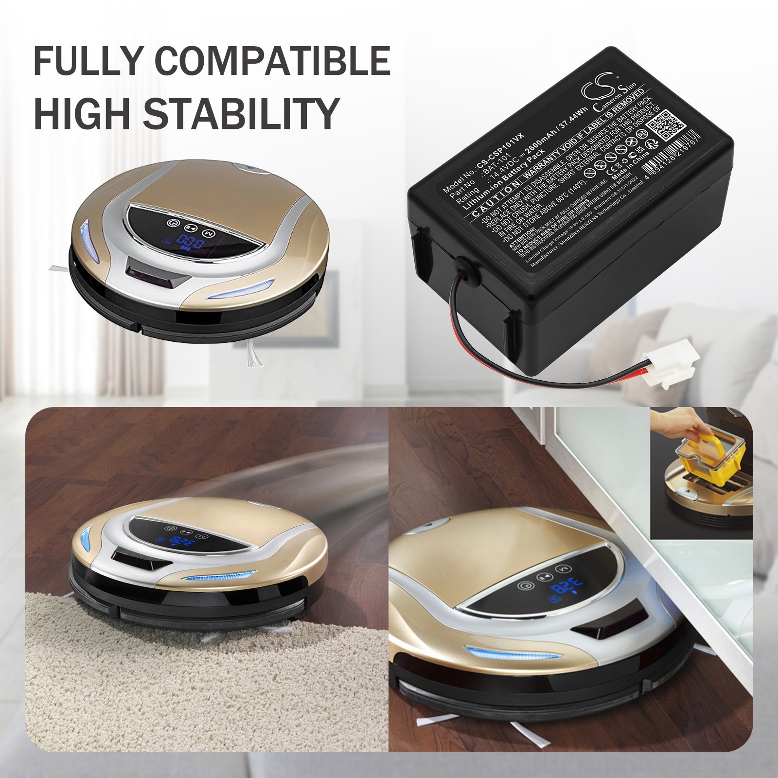 14.4V, Li-ion, 2600mAh, Battery fits Cleanmaxx Smart Plus, 37.44Wh Vacuum Cameron Sino Technology Limited