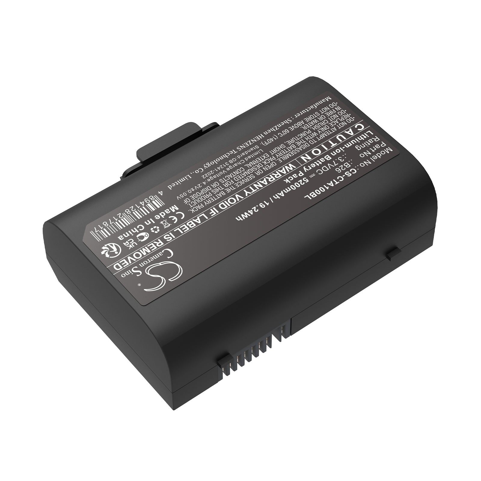 3.7V, Li-ion, 5200mAh, Battery fits Castles Saturn 1000 S1F2, Saturn 1000F, 19.24Wh Payment Terminal Cameron Sino Technology Limited