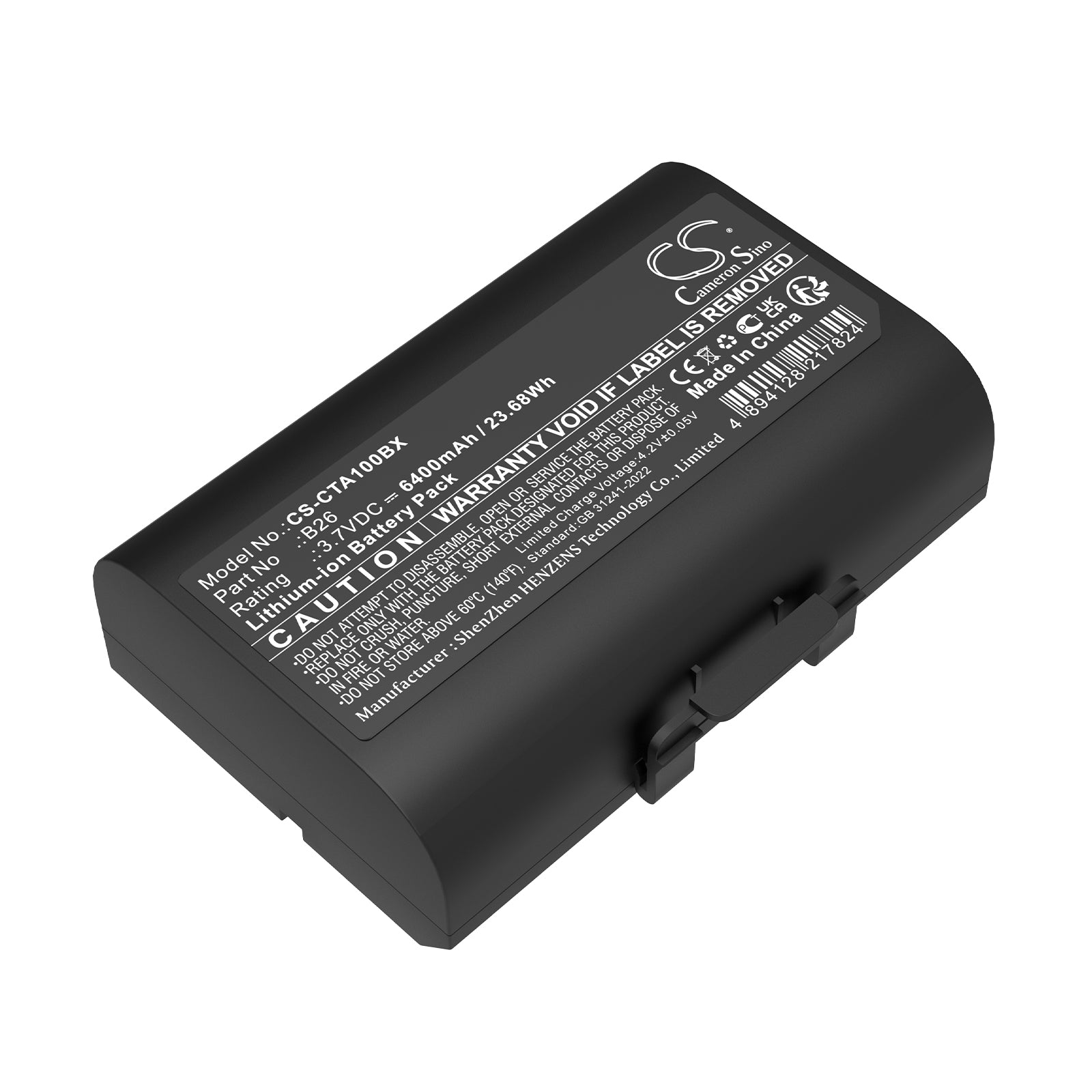 3.7V, Li-ion, 6400mAh, Battery fits Castles Saturn 1000 S1F2, Saturn 1000F, 23.68Wh Payment Terminal Cameron Sino Technology Limited