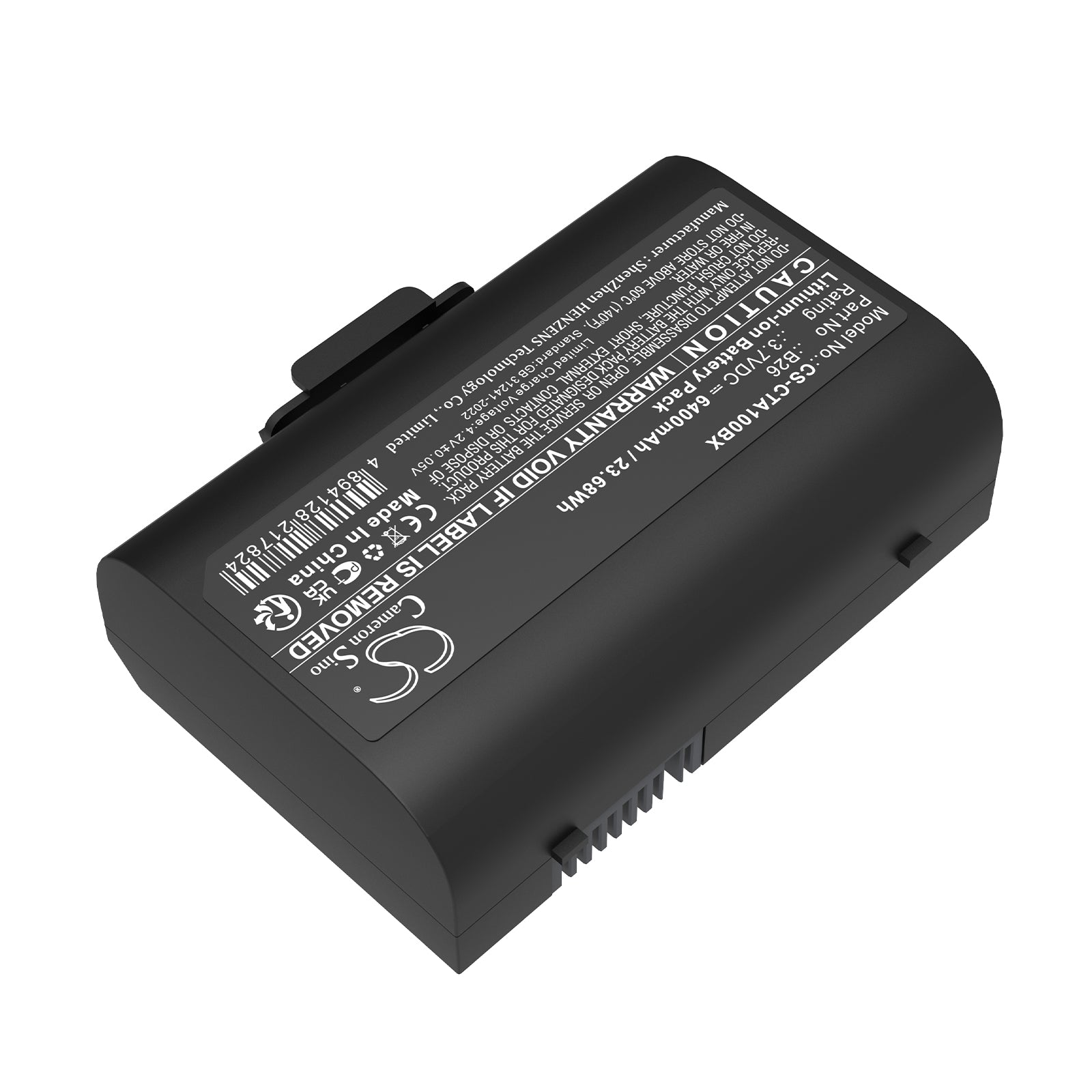 3.7V, Li-ion, 6400mAh, Battery fits Castles Saturn 1000 S1F2, Saturn 1000F, 23.68Wh Payment Terminal Cameron Sino Technology Limited