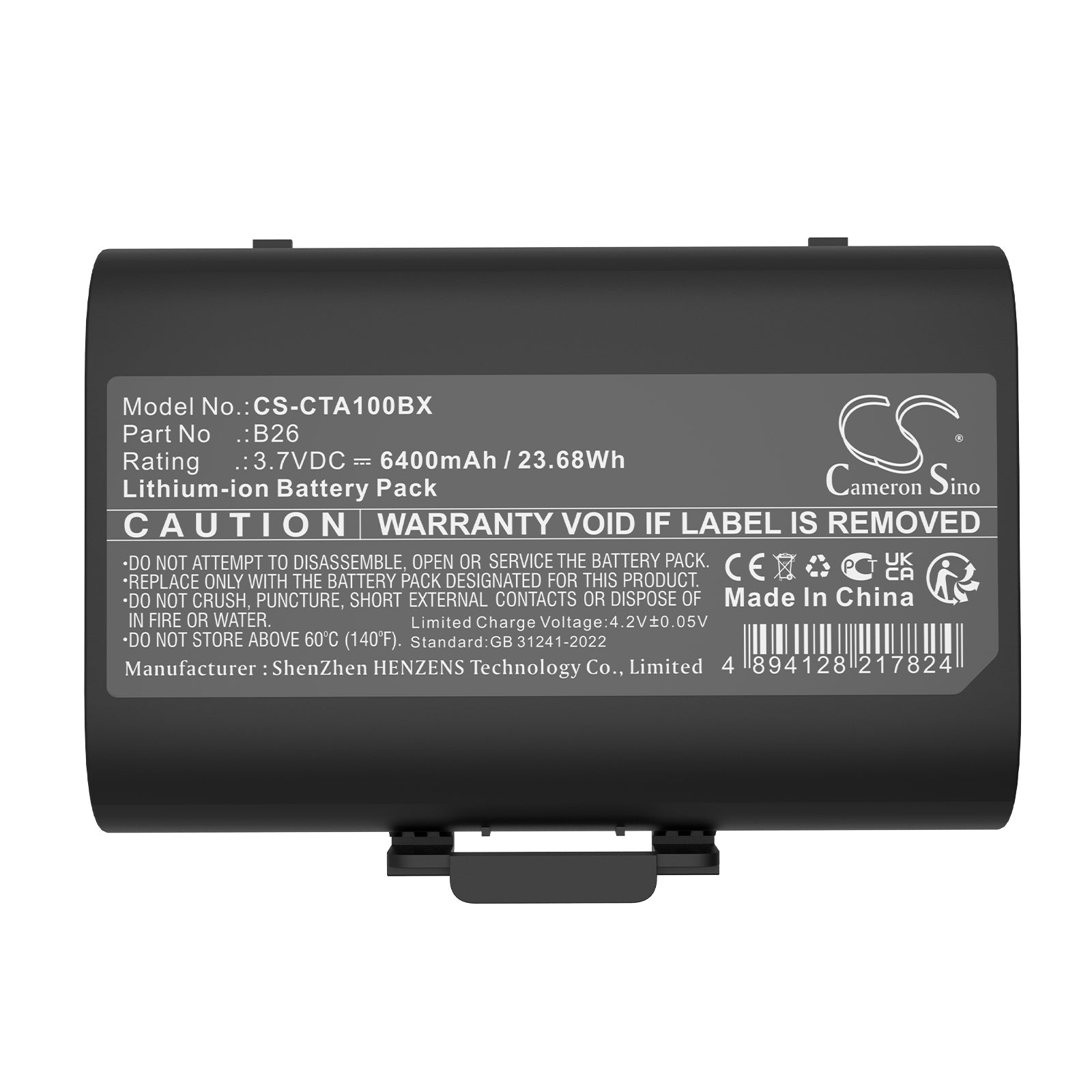 3.7V, Li-ion, 6400mAh, Battery fits Castles Saturn 1000 S1F2, Saturn 1000F, 23.68Wh Payment Terminal Cameron Sino Technology Limited
