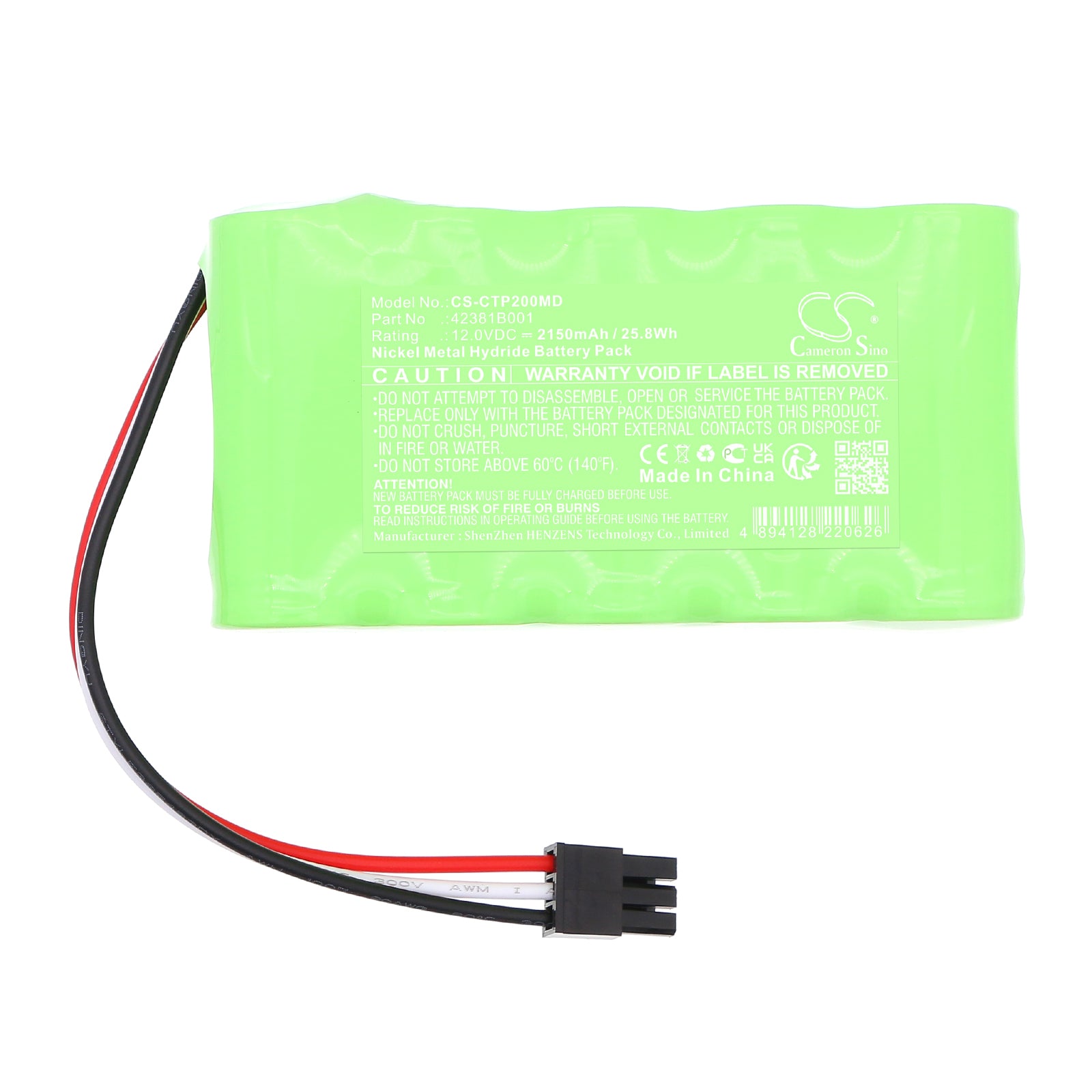 12V, Ni-MH, 2150mAh, Battery fits Criticare 8500Q Anesthetic Gas Monitor, CO2 monitor, 25.8Wh Medical Cameron Sino Technology Limited