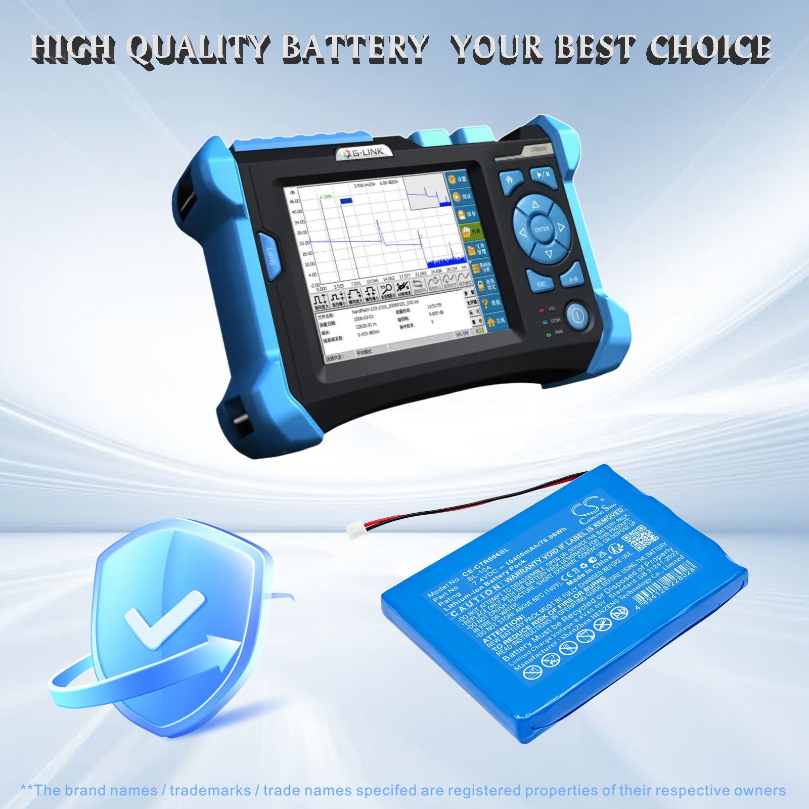 7.4V, Li-ion, 10400mAh, Battery fits CETC TR606, 76.96Wh Equipment, Survey, Test Cameron Sino Technology Limited