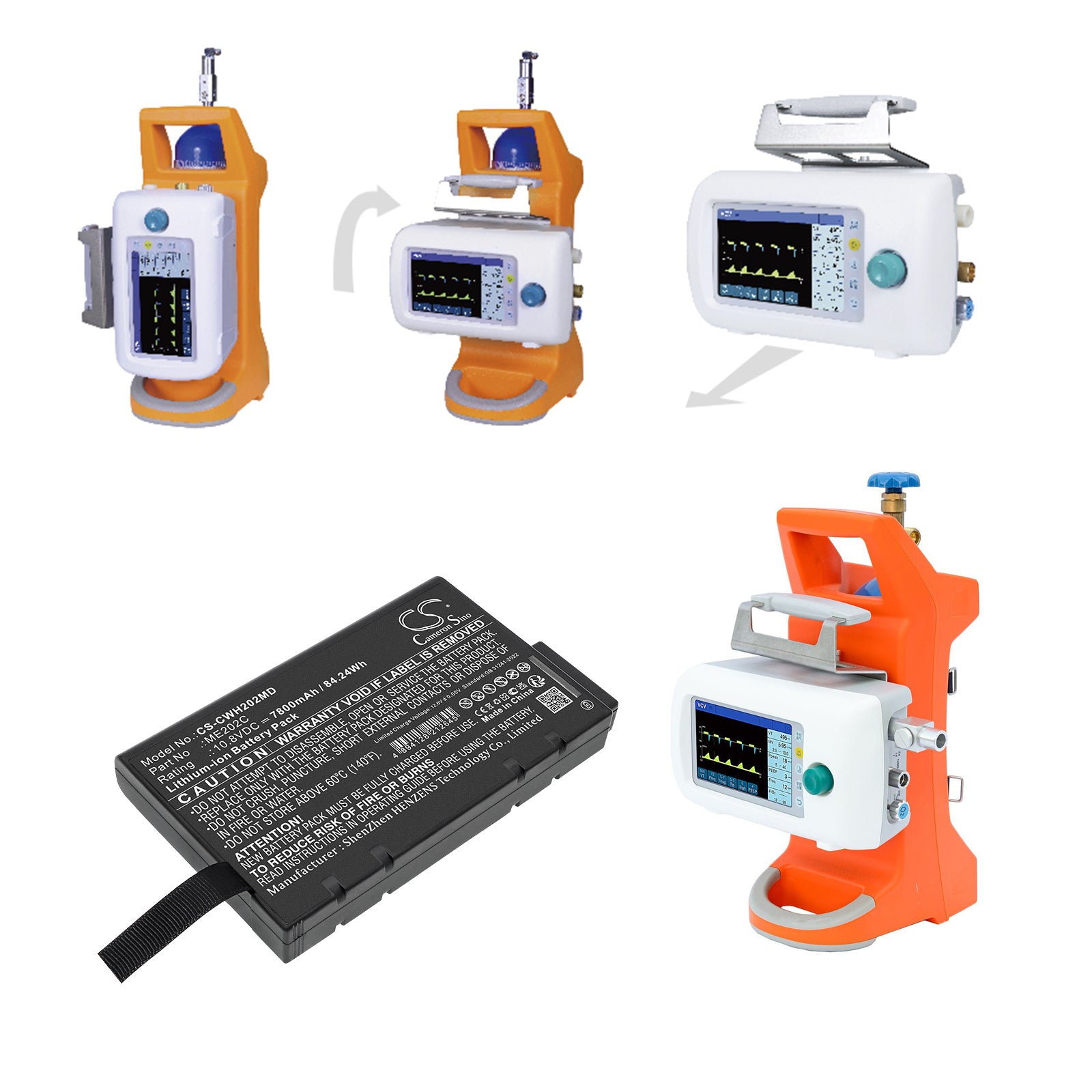 10.8V, Li-ion, 7800mAh, Battery fits ChenWei CWH-2020, 84.24Wh Medical Cameron Sino Technology Limited