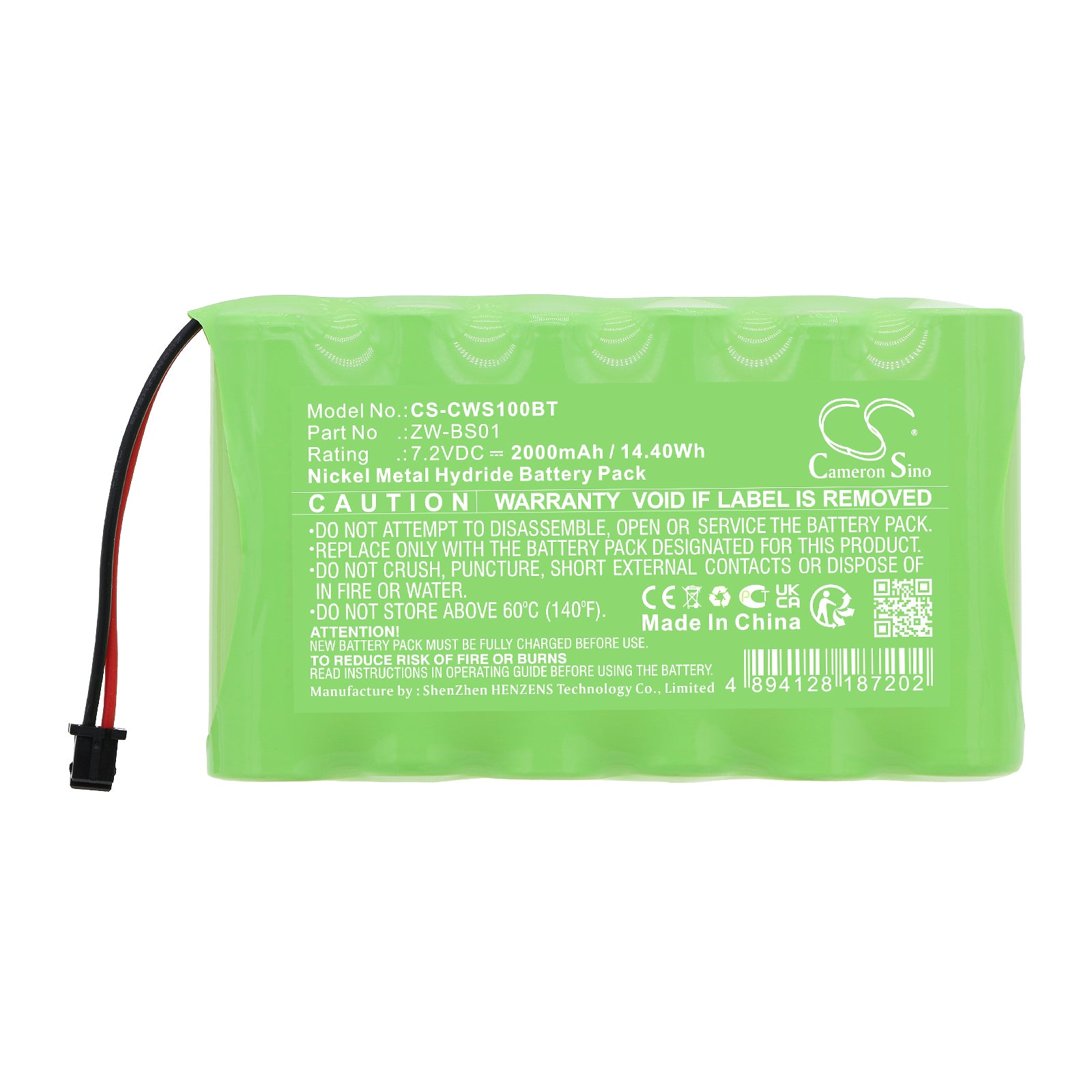 Ni-MH, Alarm System Battery fits Caddx Zerowire Control Panel, Zw-6404-nl, 7.2V, 2000mAh Alarm System Cameron Sino Technology Limited