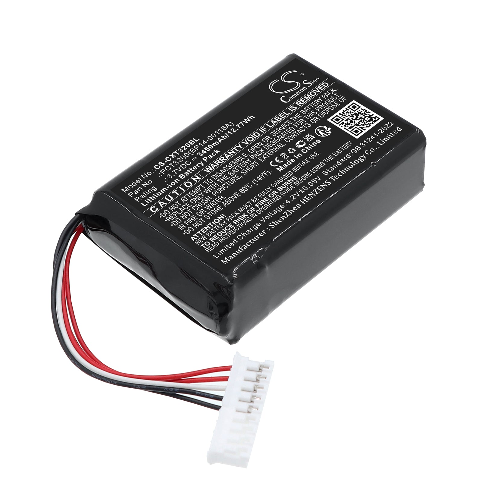 3.7V, Li-ion, 3450mAh, Battery fits C-One PCT3200 Rugged, 12.77Wh Barcode Scanner Cameron Sino Technology Limited