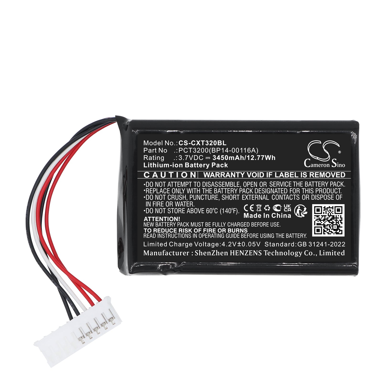 3.7V, Li-ion, 3450mAh, Battery fits C-One PCT3200 Rugged, 12.77Wh Barcode Scanner Cameron Sino Technology Limited