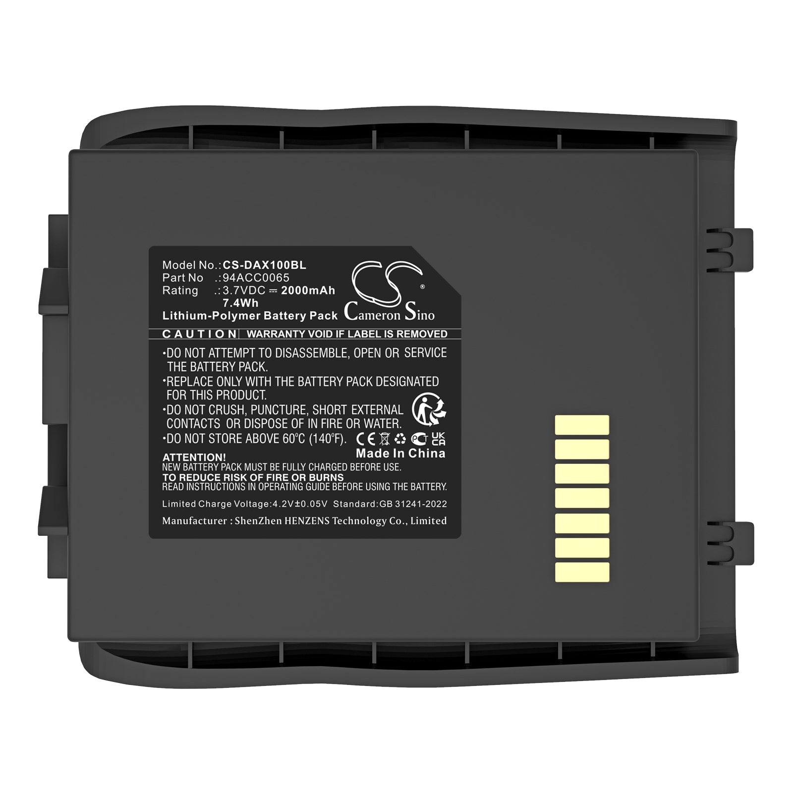 3.7V, Li-Polymer, 2000mAh, Battery fits Datalogic LYNX, 7.4Wh Barcode Scanner Cameron Sino Technology Limited