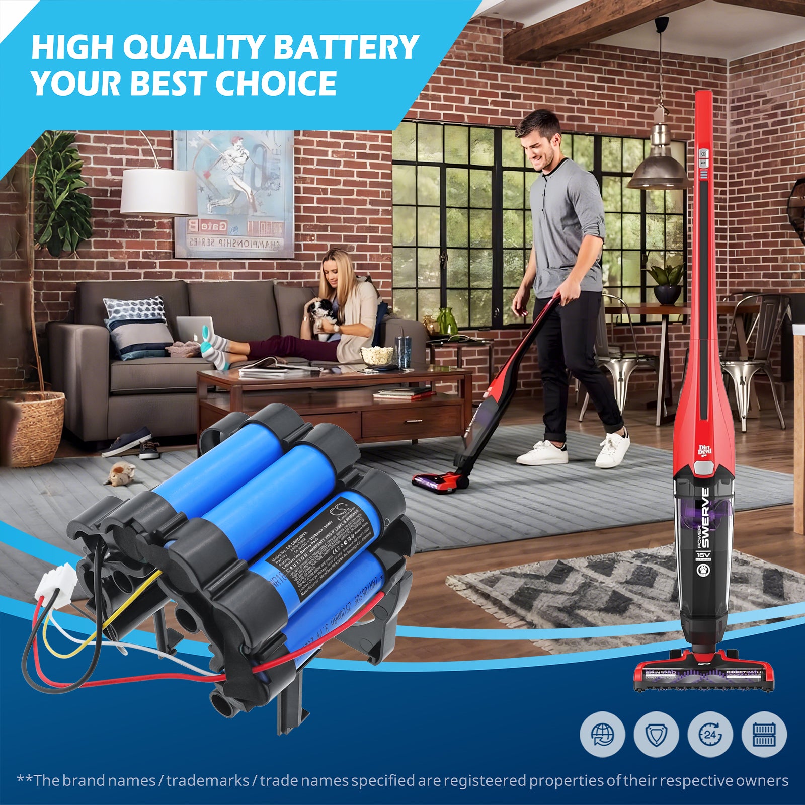 14.4V, Li-ion, 2500mAh, Battery fits Dirt Devil BD22052, Power Swerve Pet Vacuum, 36Wh Vacuum Cameron Sino Technology Limited