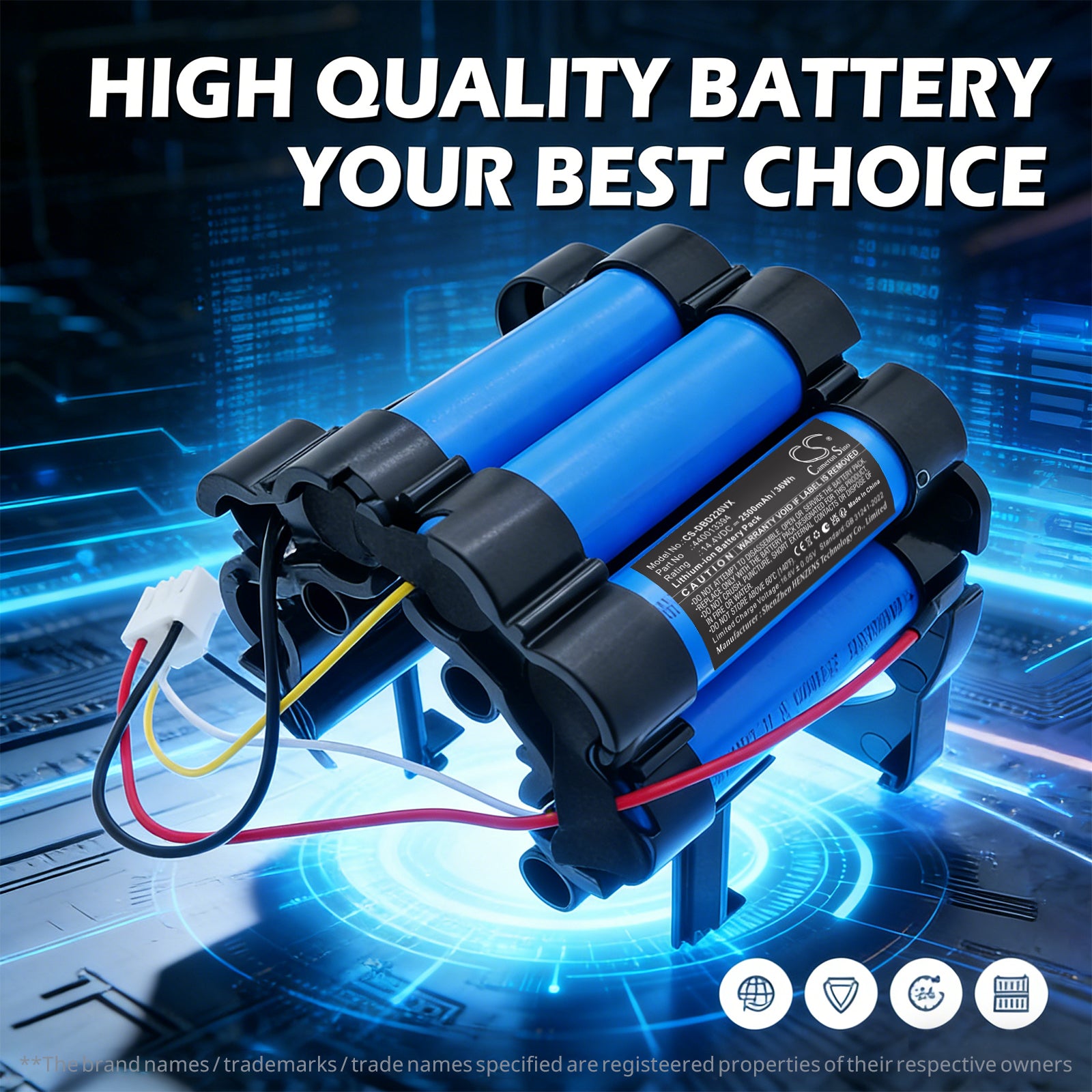 14.4V, Li-ion, 2500mAh, Battery fits Dirt Devil BD22052, Power Swerve Pet Vacuum, 36Wh Vacuum Cameron Sino Technology Limited