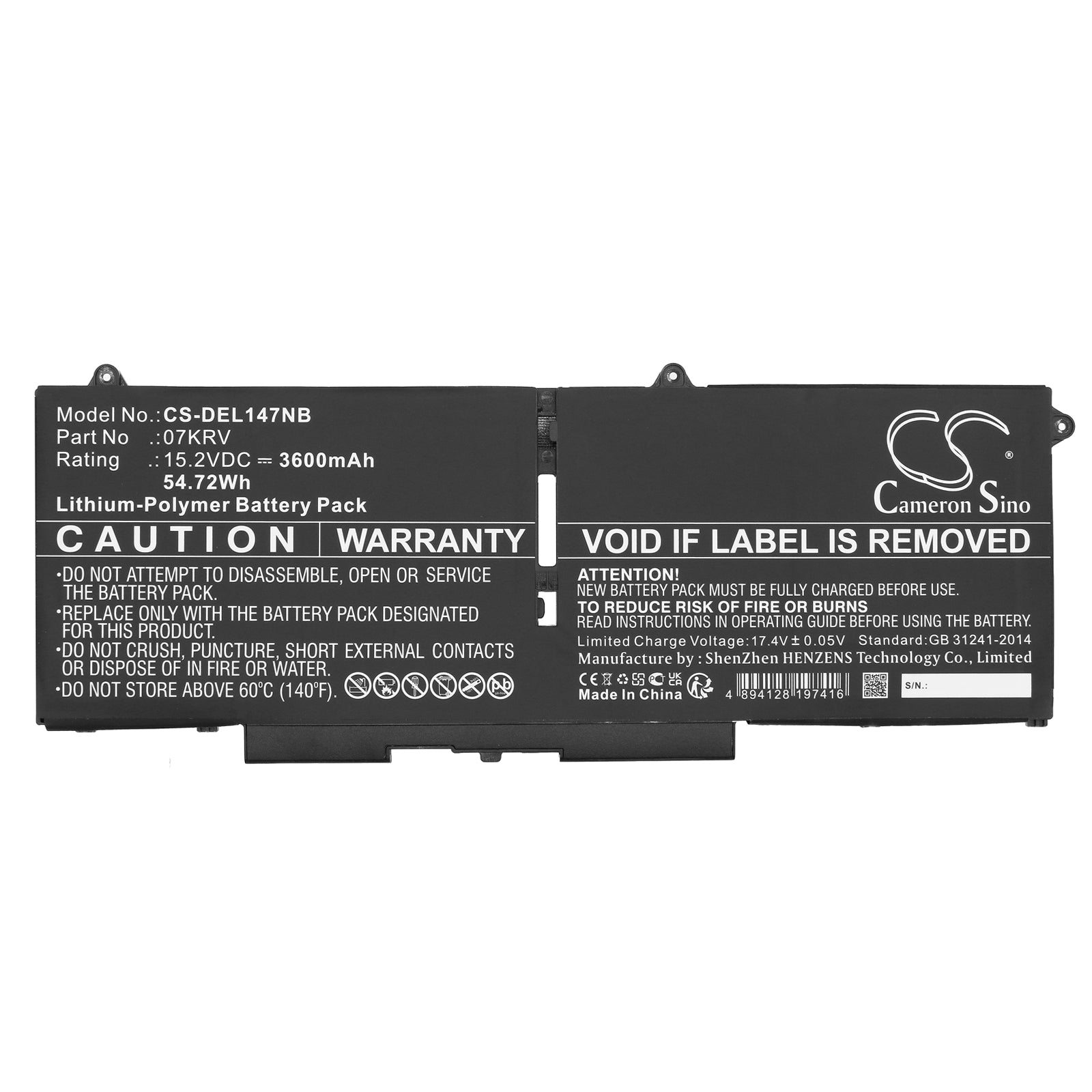 Li-Polymer, Notebook, Laptop Battery fits Dell Latitude 14 7430 3w64p, Latitude 14 7430 4fvjg, 15.2V, 3600mAh Notebook, Laptop Cameron Sino Technology Limited