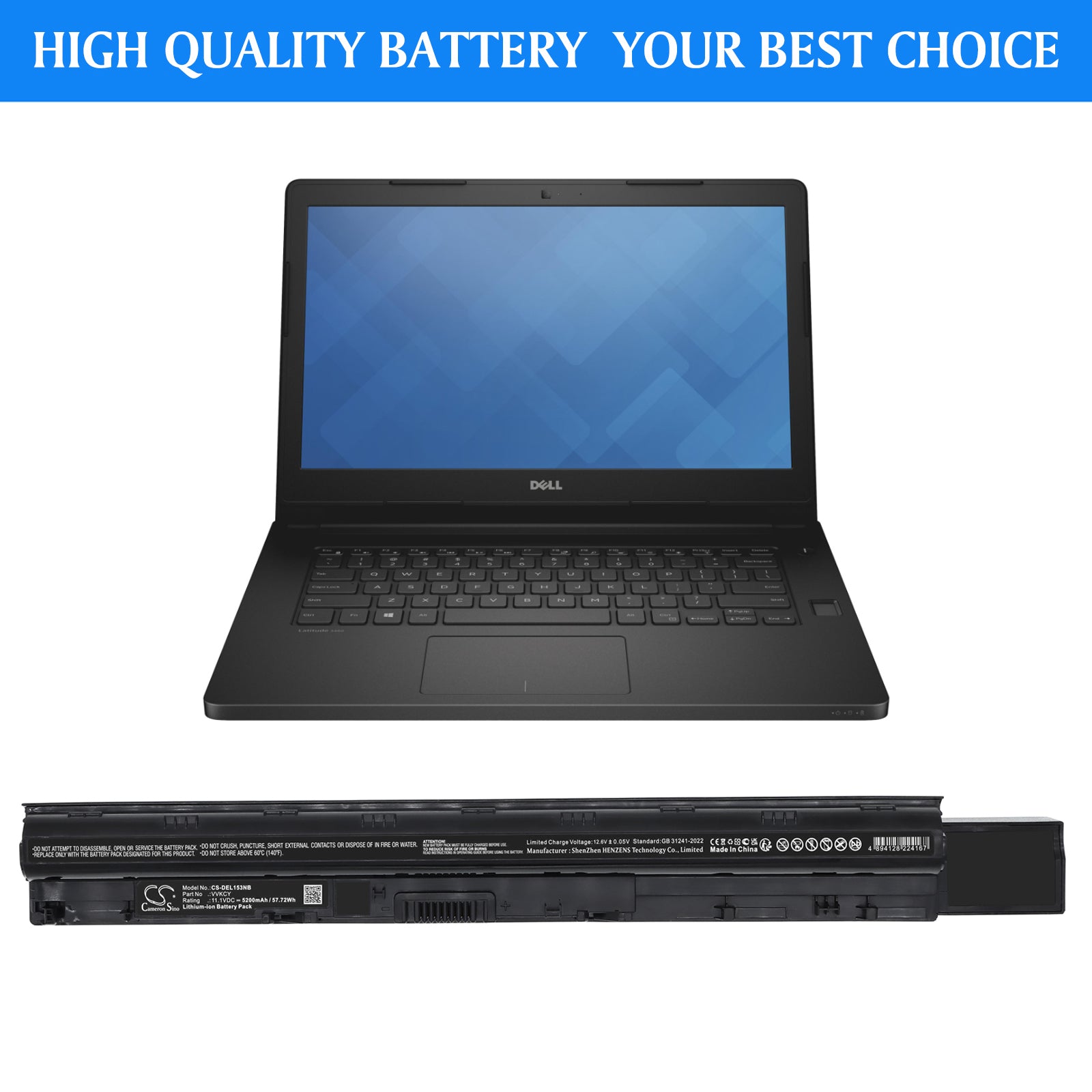 11.1V, Li-ion, 5200mAh, Battery fits Dell Latitude 15 3570, Latitude 3560, 57.72Wh Notebook, Laptop Cameron Sino Technology Limited