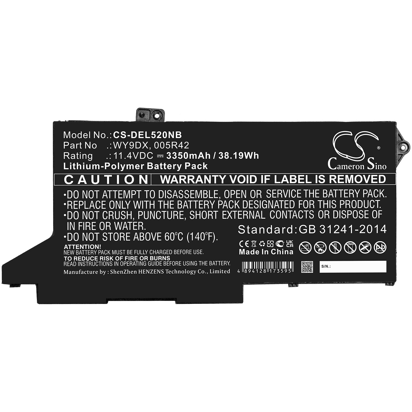 Li-Polymer, Notebook, Laptop Battery fits Dell Latitude 5420, Latitude 5520, 11.4V, 3350mAh Notebook, Laptop Cameron Sino Technology Limited