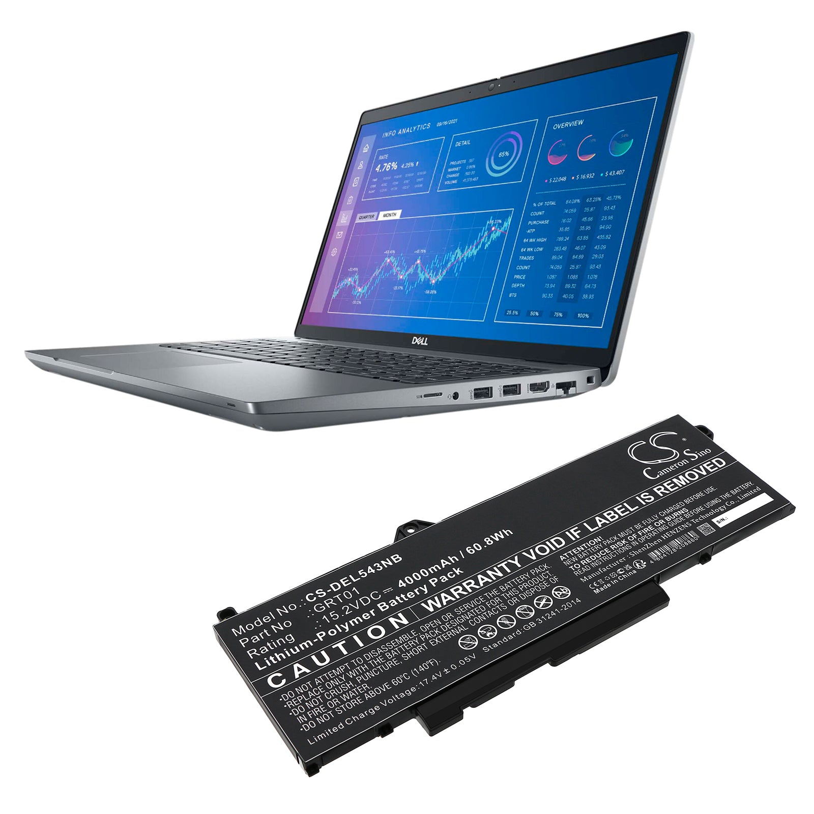 Li-Polymer, Notebook, Laptop Battery fits Dell Alienware M17 R5 Amd, Latitude 14 5431, 15.2V, 4000mAh Notebook, Laptop Cameron Sino Technology Limited