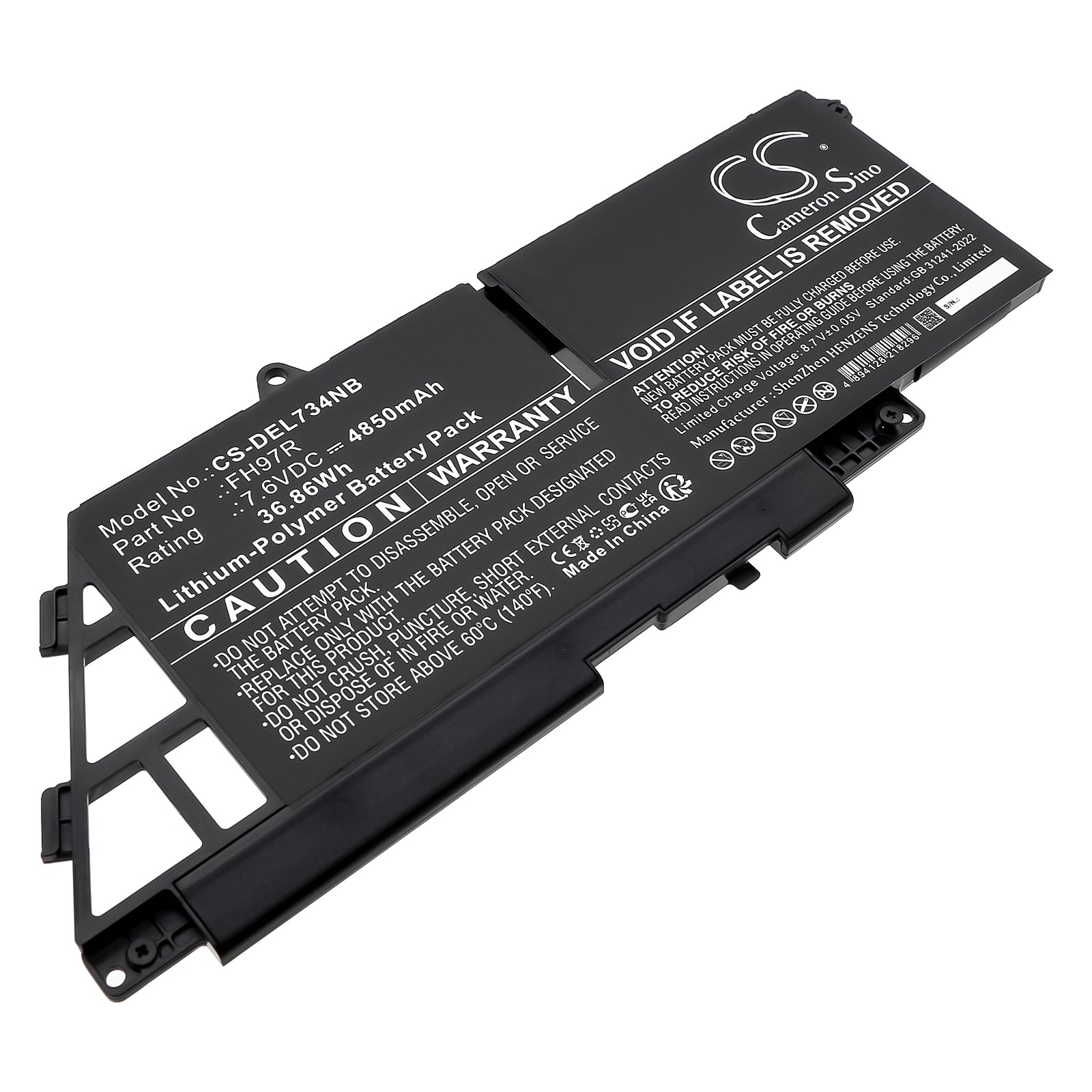 7.6V, Li-Polymer, 4850mAh, Battery fits Dell Latitude 7340, Latitude 7340 2-in-1, 36.86Wh Notebook, Laptop Cameron Sino Technology Limited