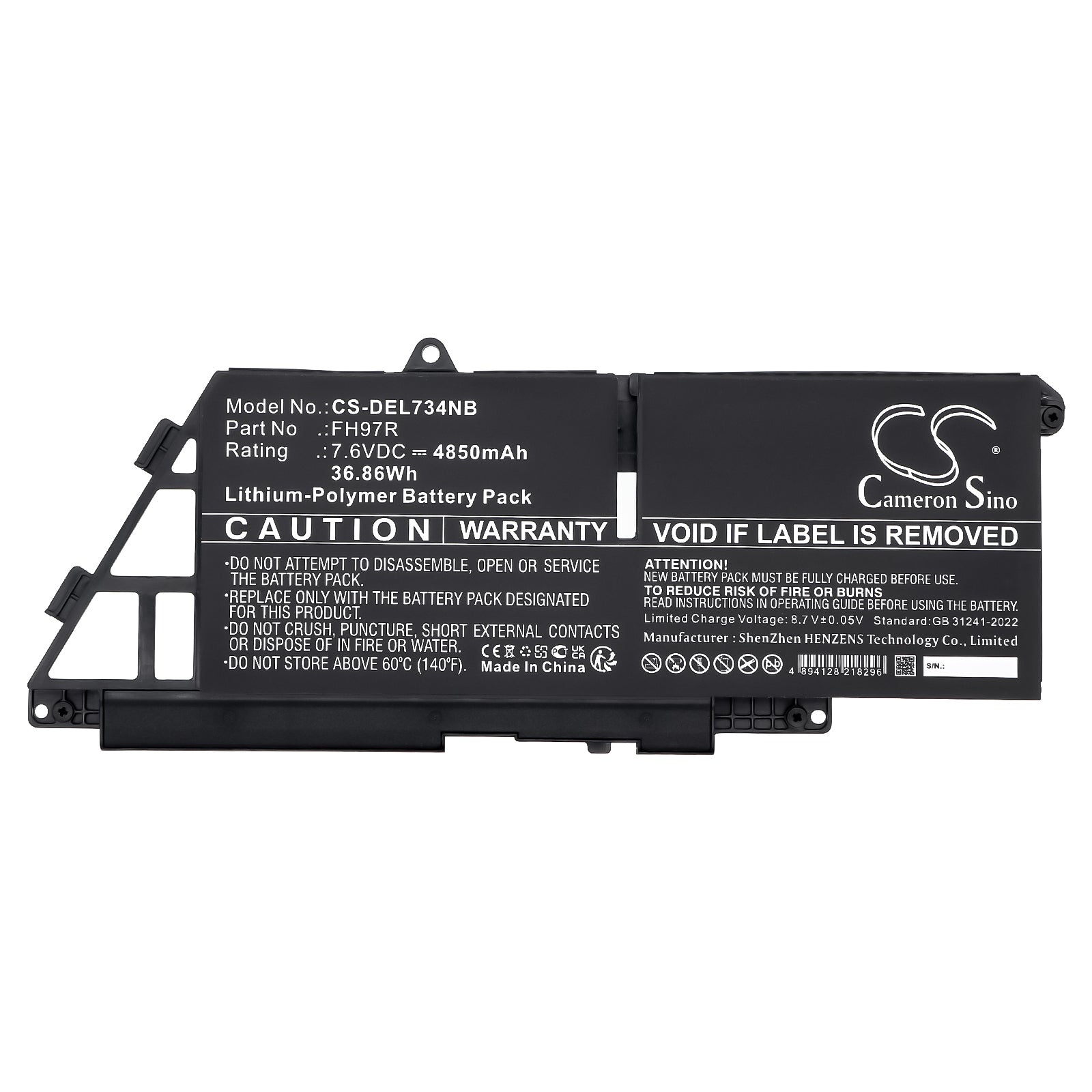 7.6V, Li-Polymer, 4850mAh, Battery fits Dell Latitude 7340, Latitude 7340 2-in-1, 36.86Wh Notebook, Laptop Cameron Sino Technology Limited
