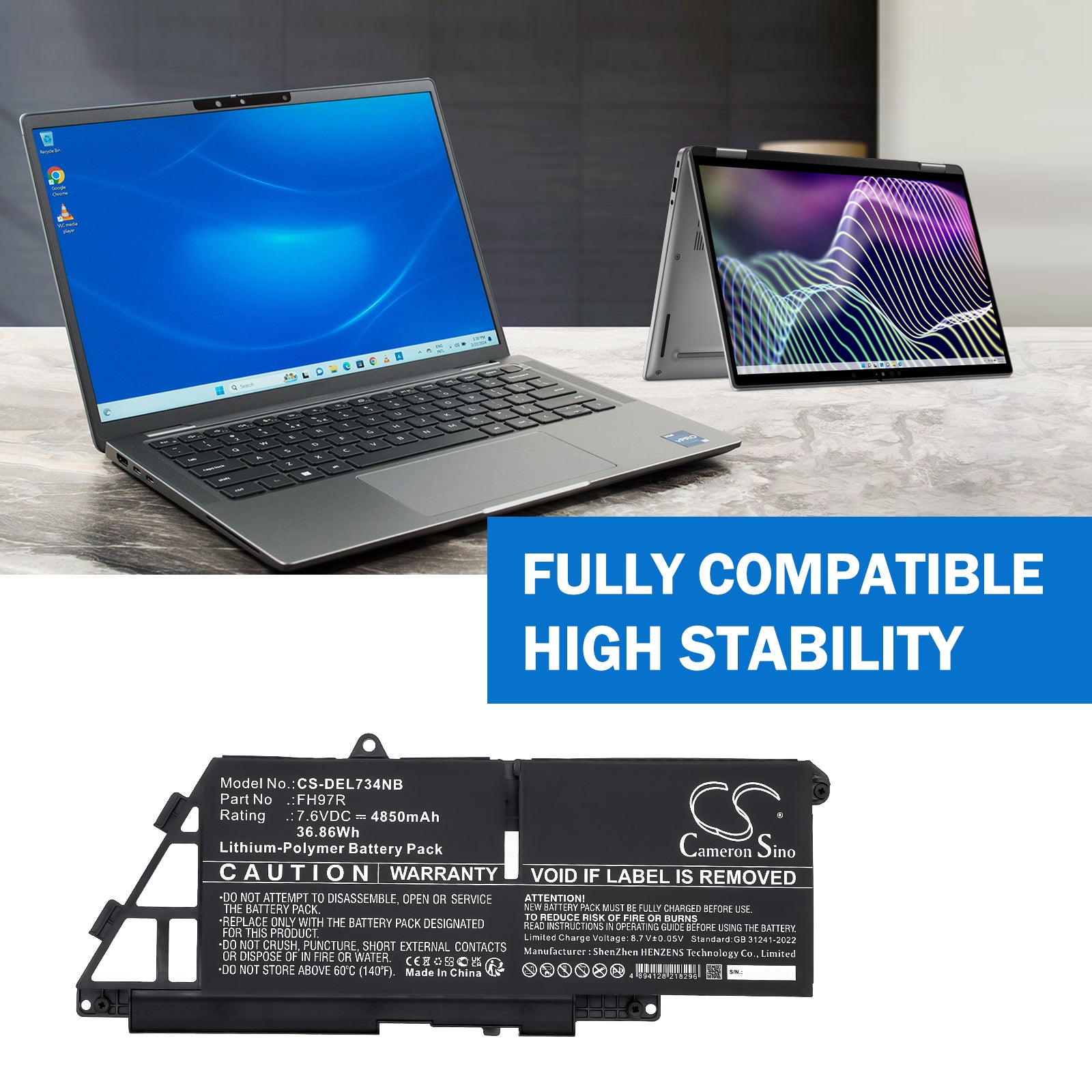 7.6V, Li-Polymer, 4850mAh, Battery fits Dell Latitude 7340, Latitude 7340 2-in-1, 36.86Wh Notebook, Laptop Cameron Sino Technology Limited