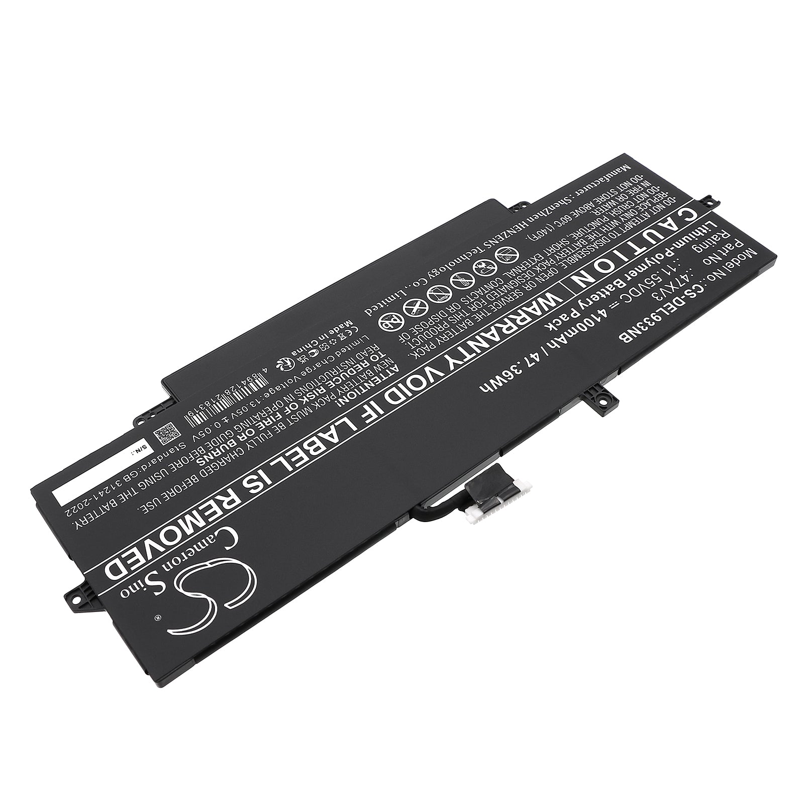 11.55V, Li-Polymer, 4100mAh, Battery fits Dell Latitude 9330, Latitude 9330 2-in-1, 47.36Wh Notebook, Laptop Cameron Sino Technology Limited