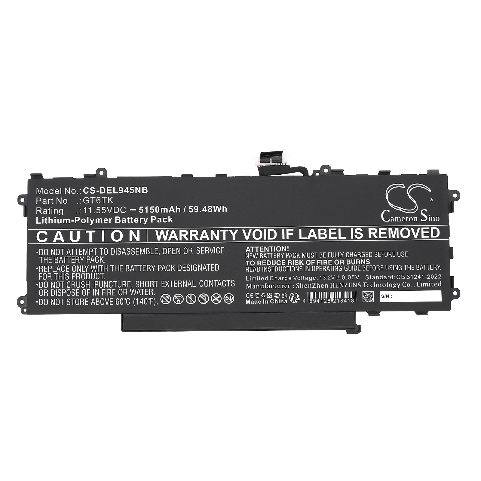 11.55V, Li-Polymer, 5150mAh, Battery fits Dell Latitude 9440 2-in-1, Latitude 9450 2-in-1, 59.48Wh Notebook, Laptop Cameron Sino Technology Limited