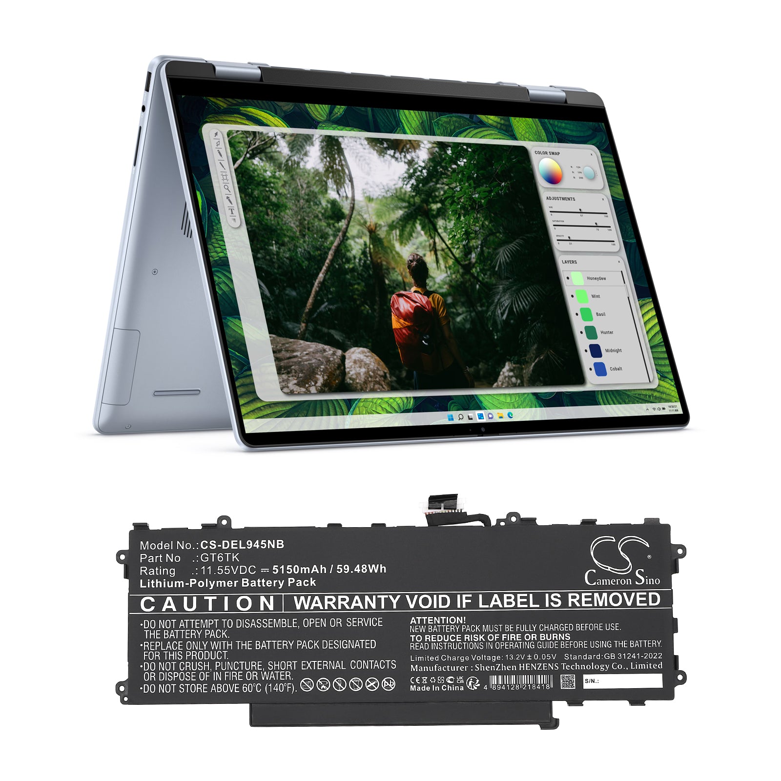 11.55V, Li-Polymer, 5150mAh, Battery fits Dell Latitude 9440 2-in-1, Latitude 9450 2-in-1, 59.48Wh Notebook, Laptop Cameron Sino Technology Limited