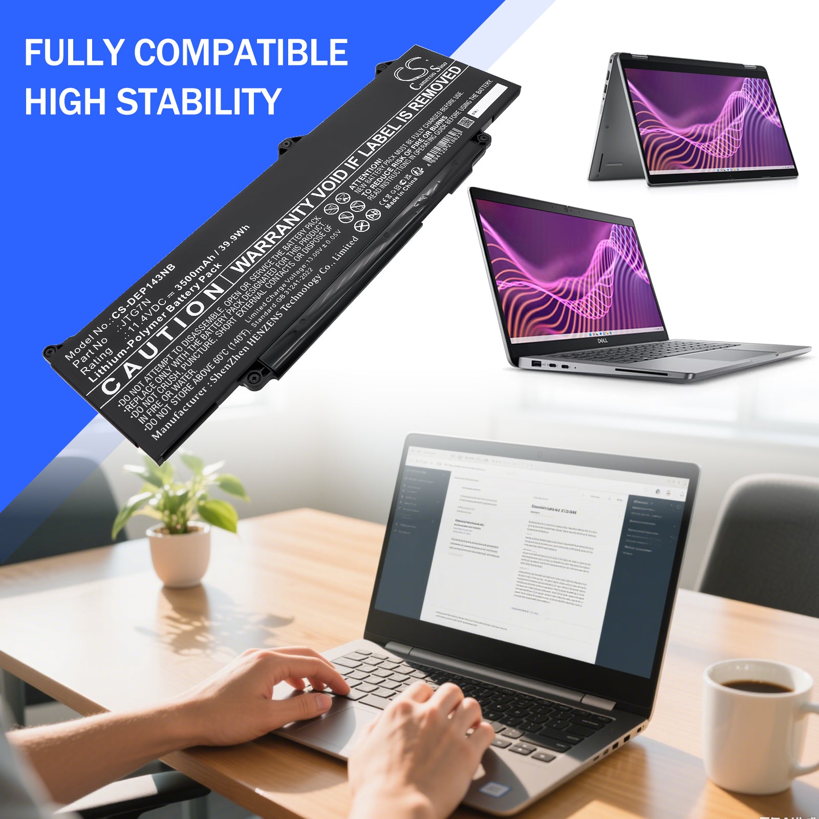 11.4V, Li-Polymer, 3500mAh, Battery fits Dell Latitude 13 5340, Latitude 14 3440 DDR4, 39.9Wh Notebook, Laptop Cameron Sino Technology Limited