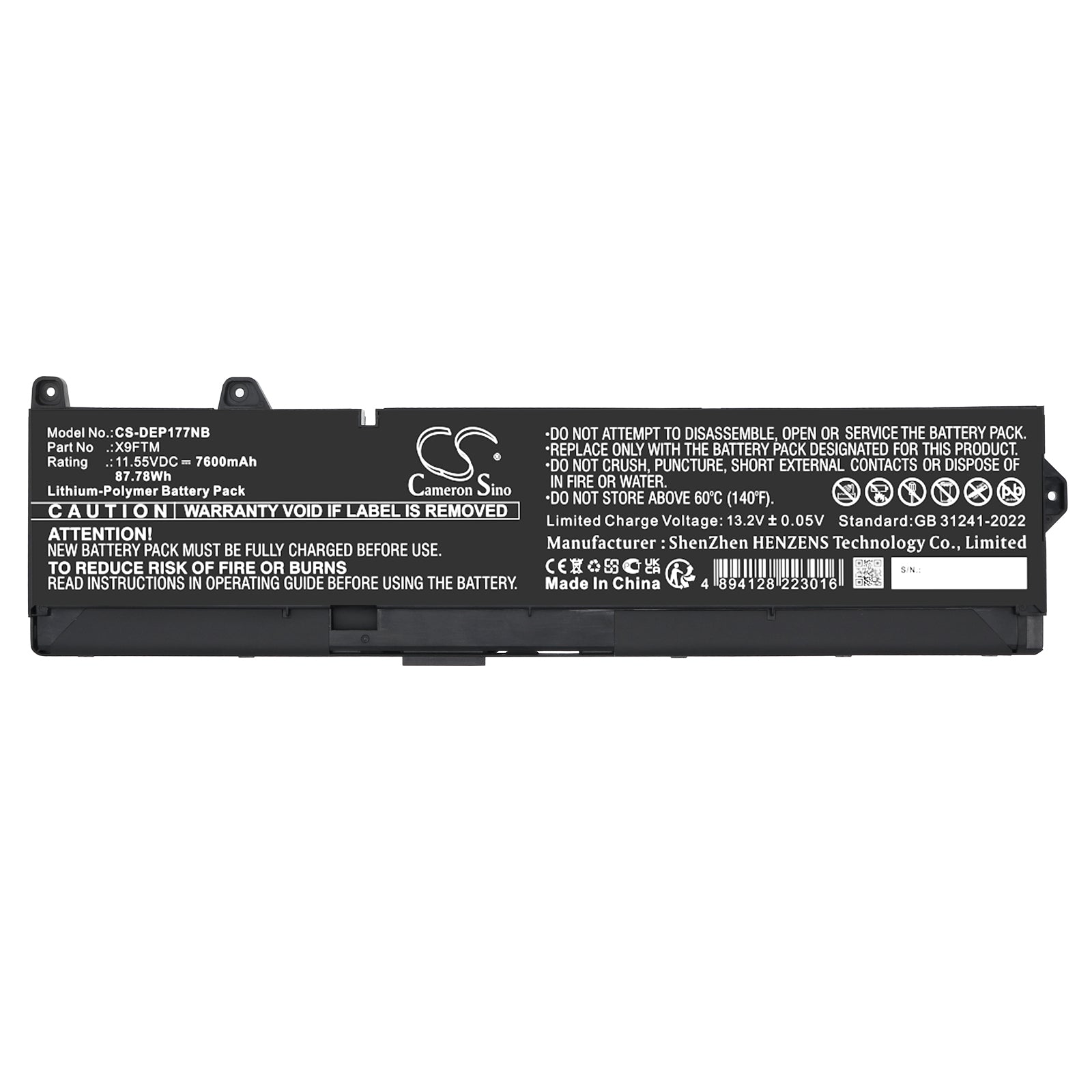11.55V, Li-Polymer, 7600mAh, Battery fits Dell Precision 17 7770, Precision 7670 Performance, 87.78Wh Notebook, Laptop Cameron Sino Technology Limited