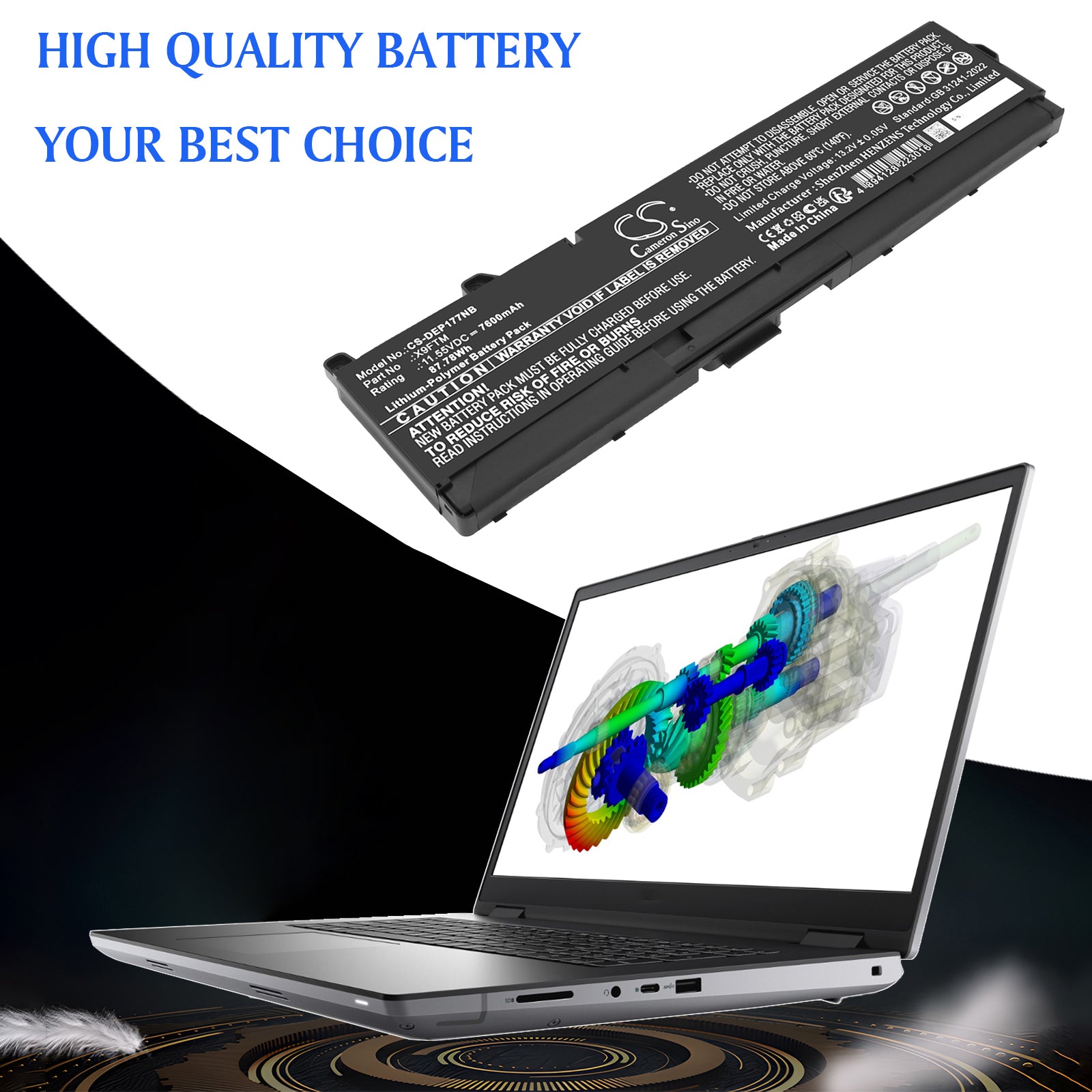 11.55V, Li-Polymer, 7600mAh, Battery fits Dell Precision 17 7770, Precision 7670 Performance, 87.78Wh Notebook, Laptop Cameron Sino Technology Limited