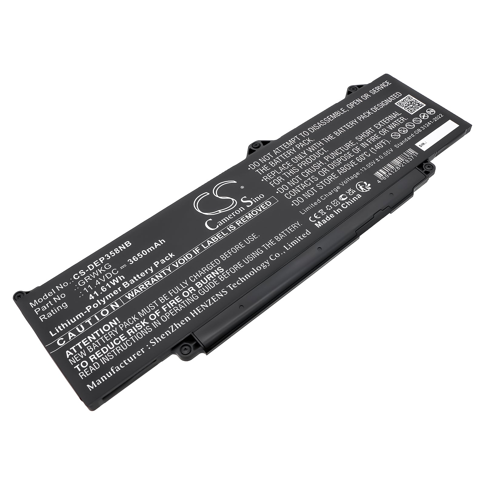 11.4V, Li-Polymer, 3650mAh, Battery fits Dell Precision 15 3580, Precision 15 3580 5CHPK, 41.61Wh Notebook, Laptop Cameron Sino Technology Limited