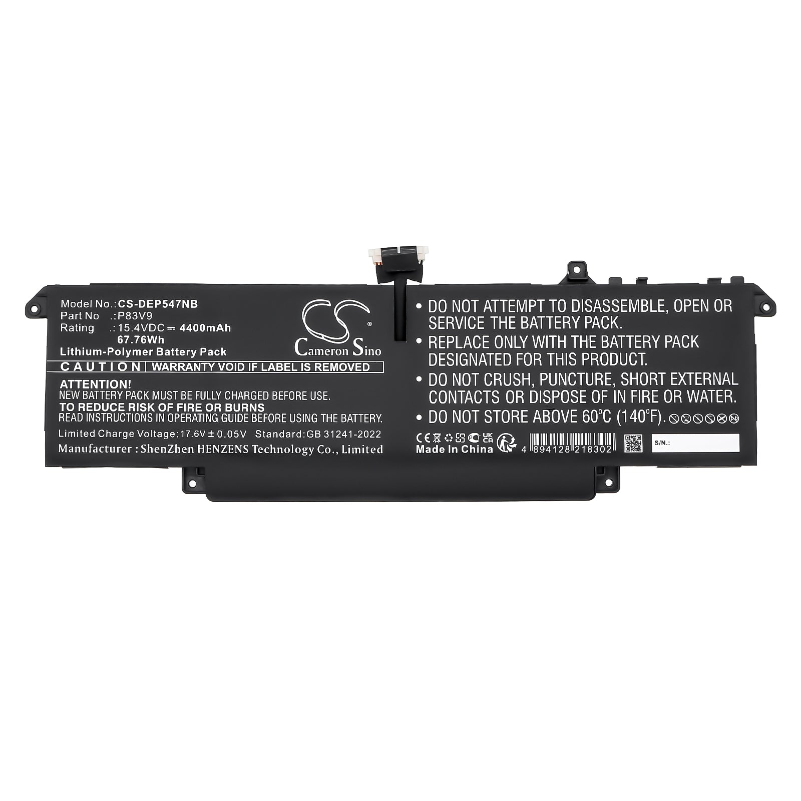 15.4V, Li-Polymer, 4400mAh, Battery fits Dell Precision 14 5470, Precision 5470, 67.76Wh Notebook, Laptop Cameron Sino Technology Limited