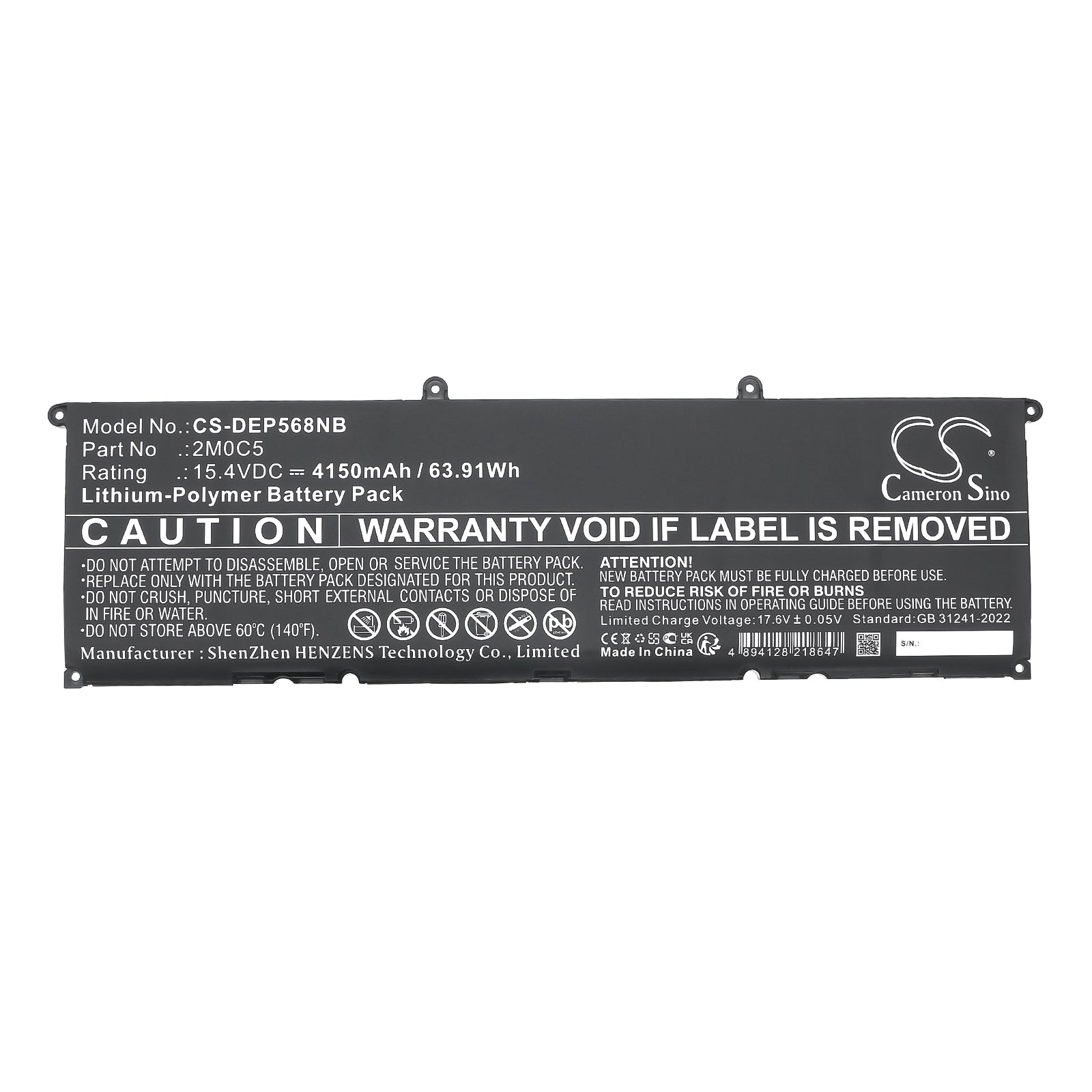 15.4V, Li-Polymer, 4150mAh, Battery fits Dell Precision 5680, 63.91Wh Notebook, Laptop Cameron Sino Technology Limited