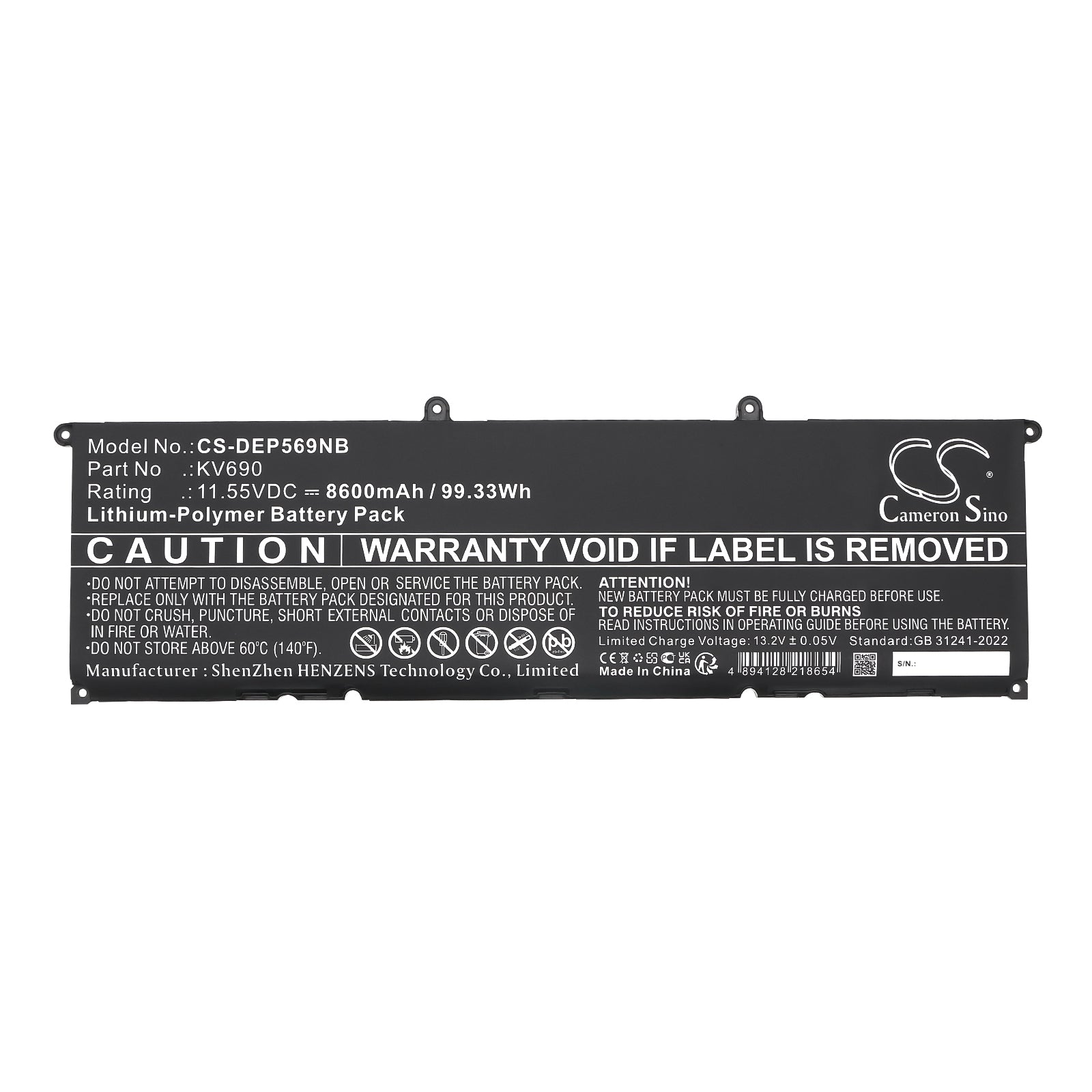11.55V, Li-Polymer, 8600mAh, Battery fits Dell Precision 5680, Precision 5690, 99.33Wh Notebook, Laptop Cameron Sino Technology Limited