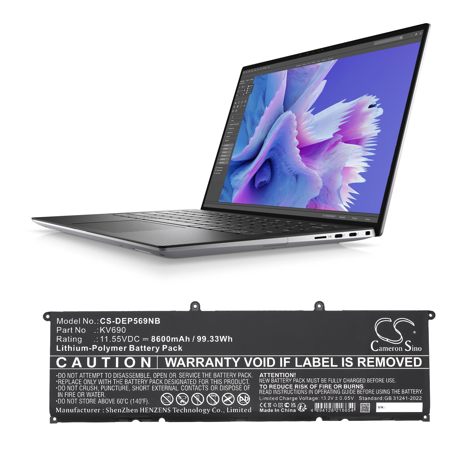 11.55V, Li-Polymer, 8600mAh, Battery fits Dell Precision 5680, Precision 5690, 99.33Wh Notebook, Laptop Cameron Sino Technology Limited