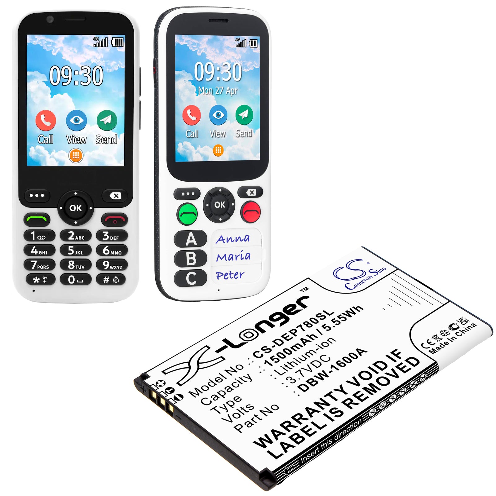 Li-ion, Mobile, SmartPhone Battery fits Doro 7010, 7011, 3.7V, 1500mAh Mobile, SmartPhone Cameron Sino Technology Limited