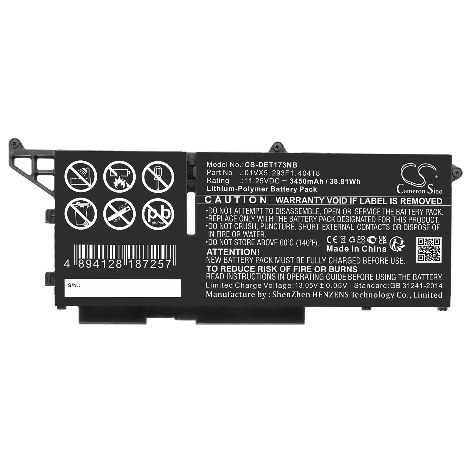 Li-Polymer, Notebook, Laptop Battery fits Dell Latitude 13 7330, Latitude 7330 Rugged Extreme, 11.25V, 3450mAh Notebook, Laptop Cameron Sino Technology Limited