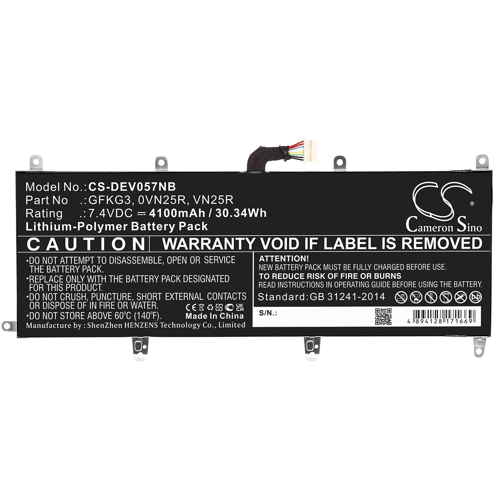 Li-Polymer, Notebook, Laptop Battery fits Dell Venue 10 Pro, Venue 10 Pro 5056, 7.4V, 4100mAh Notebook, Laptop Cameron Sino Technology Limited